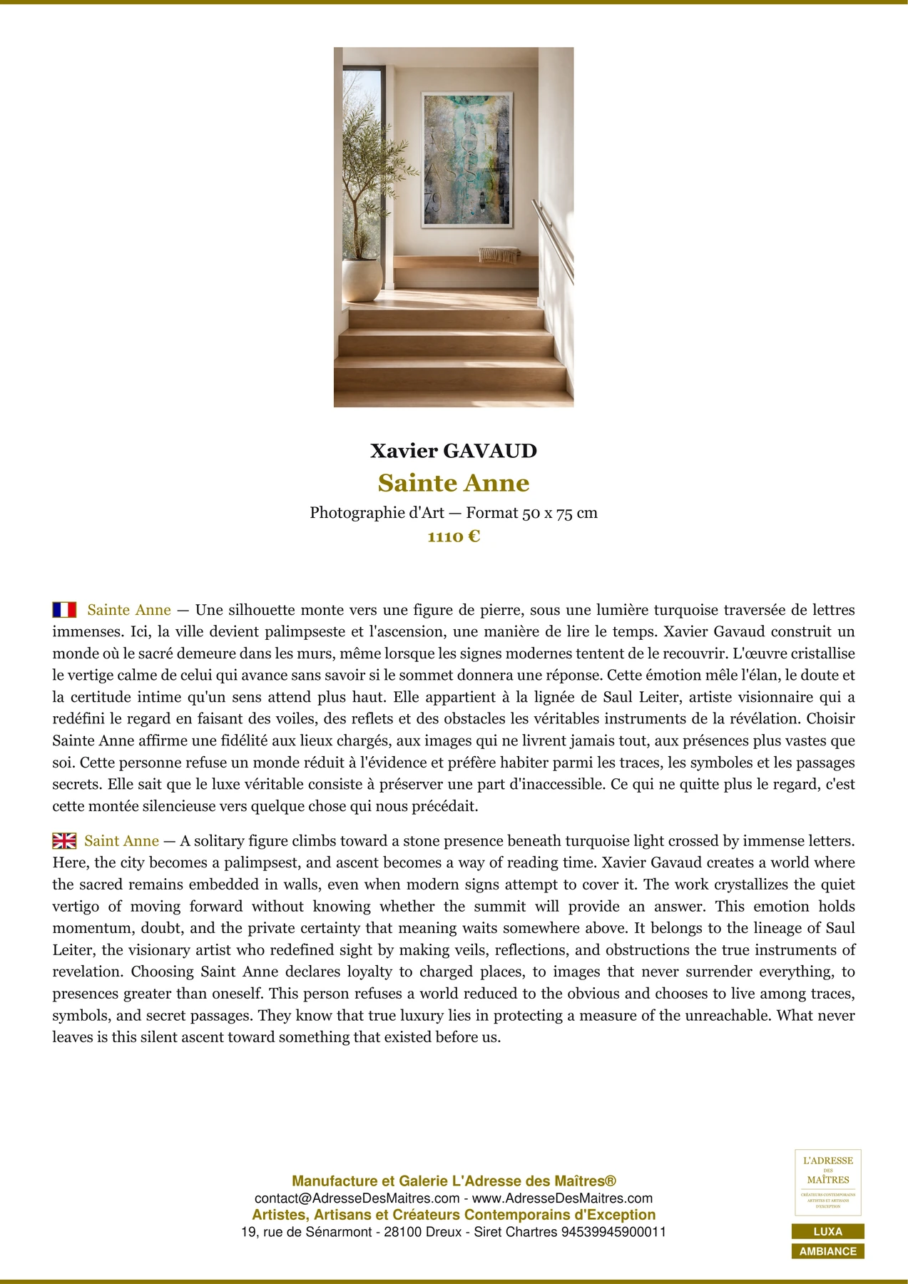 Fiche Premium Ambiance - Sainte Anne - Xavier GAVAUD - L'Adresse des Maîtres®
