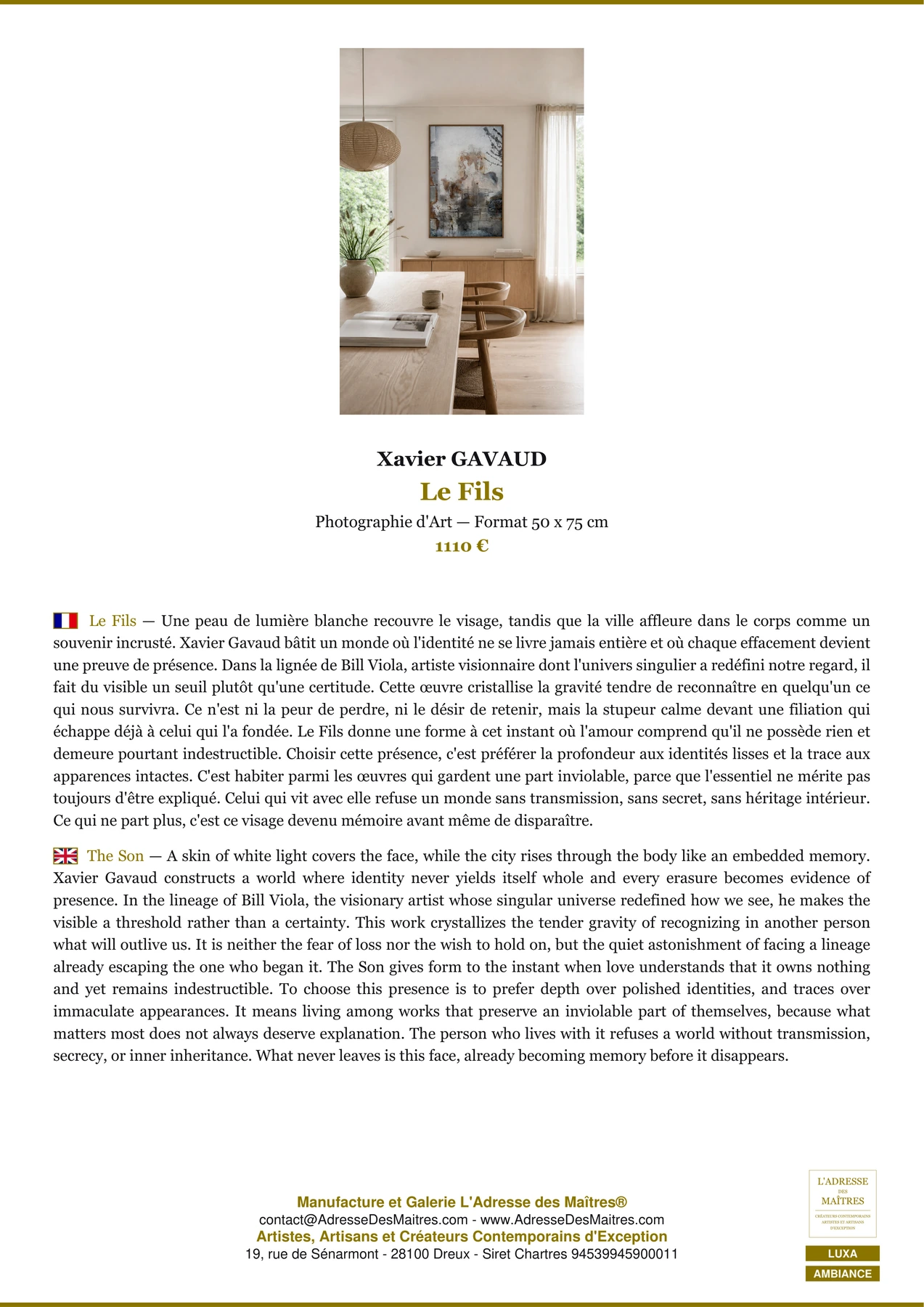 Fiche Premium Ambiance - Le Fils - Xavier GAVAUD - L'Adresse des Maîtres®