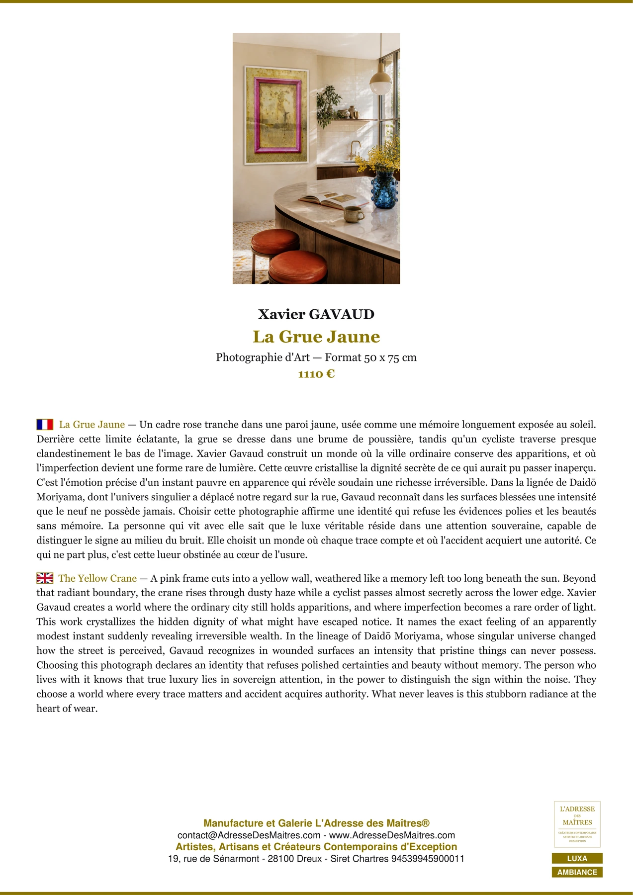 Fiche Premium Ambiance - La Grue Jaune - Xavier GAVAUD - L'Adresse des Maîtres®