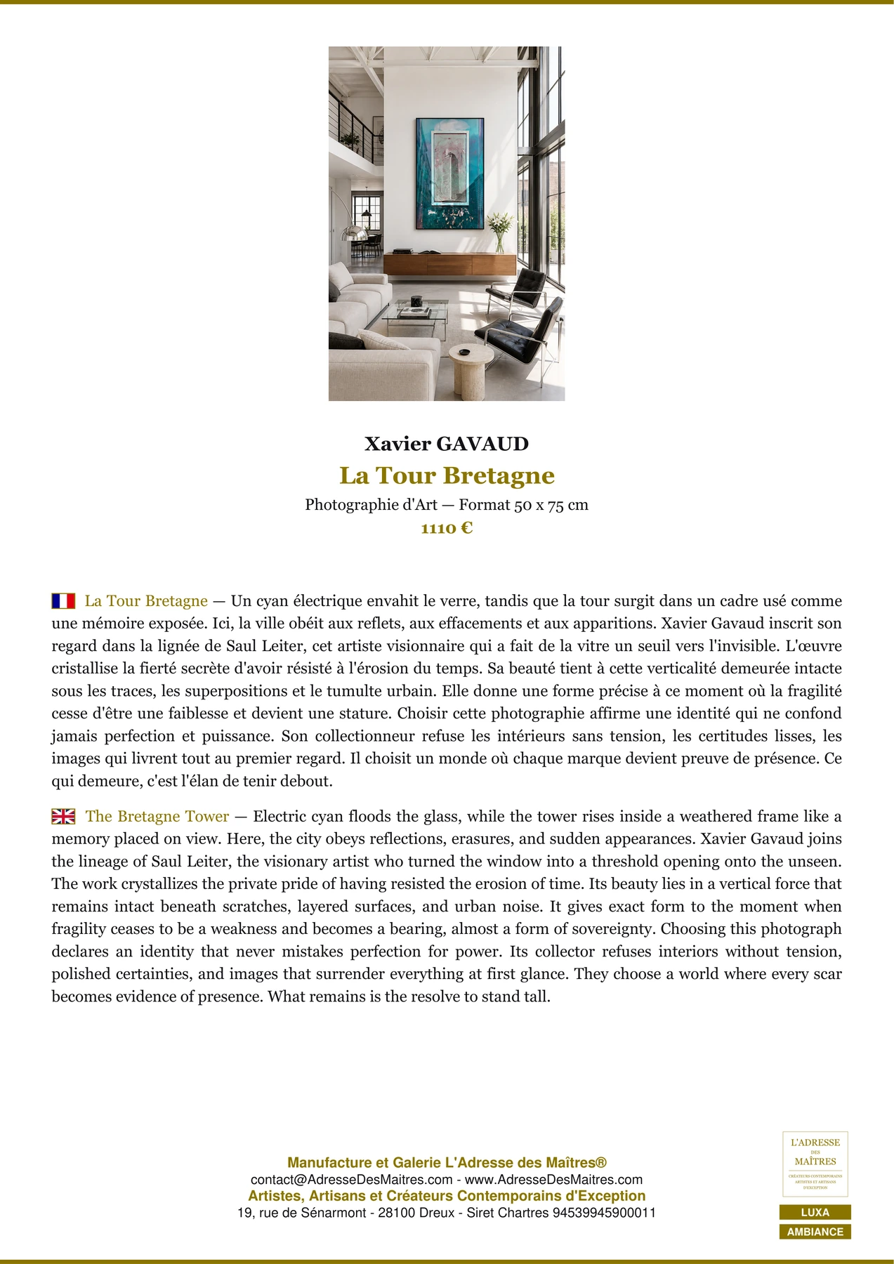 Fiche Premium Ambiance - La Tour Bretagne - Xavier GAVAUD - L'Adresse des Maîtres®