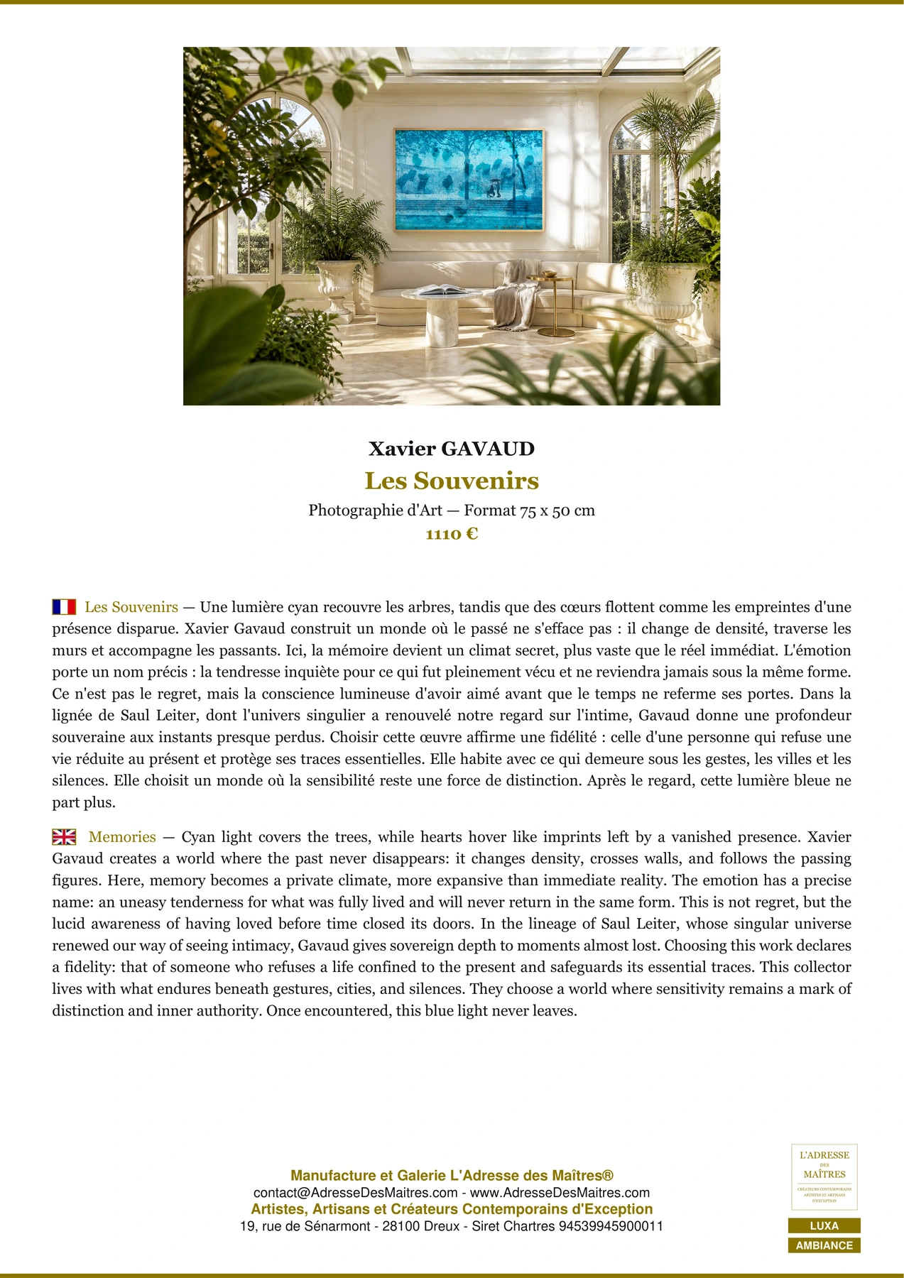 Fiche Premium Ambiance - Les Souvenirs - Xavier GAVAUD - L'Adresse des Maîtres®