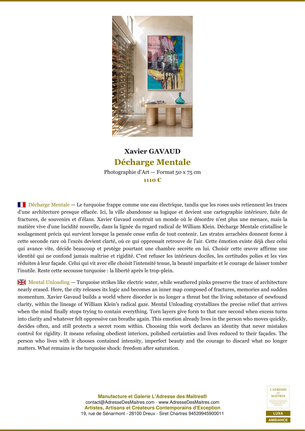 Fiche Premium Ambiance - Décharge Mentale - Xavier GAVAUD - L'Adresse des Maîtres®