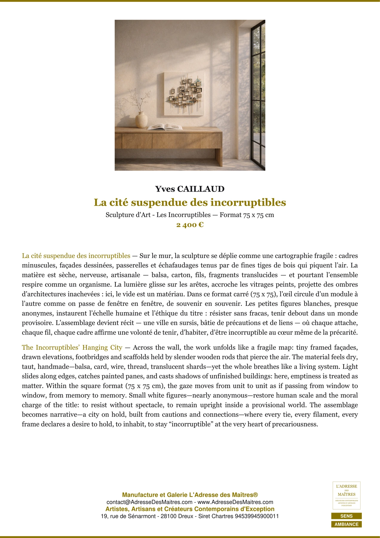 Fiche Premium Ambiance - La cité suspendue des incorruptibles - Yves CAILLAUD - L'Adresse des Maîtres®