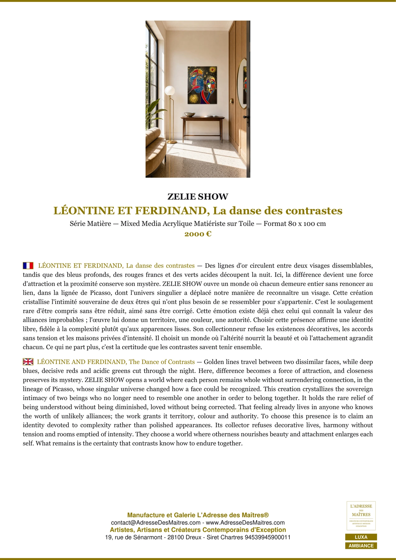 Fiche Premium Ambiance - LÉONTINE ET FERDINAND, La danse des contrastes - ZELIE SHOW - L'Adresse des Maîtres®
