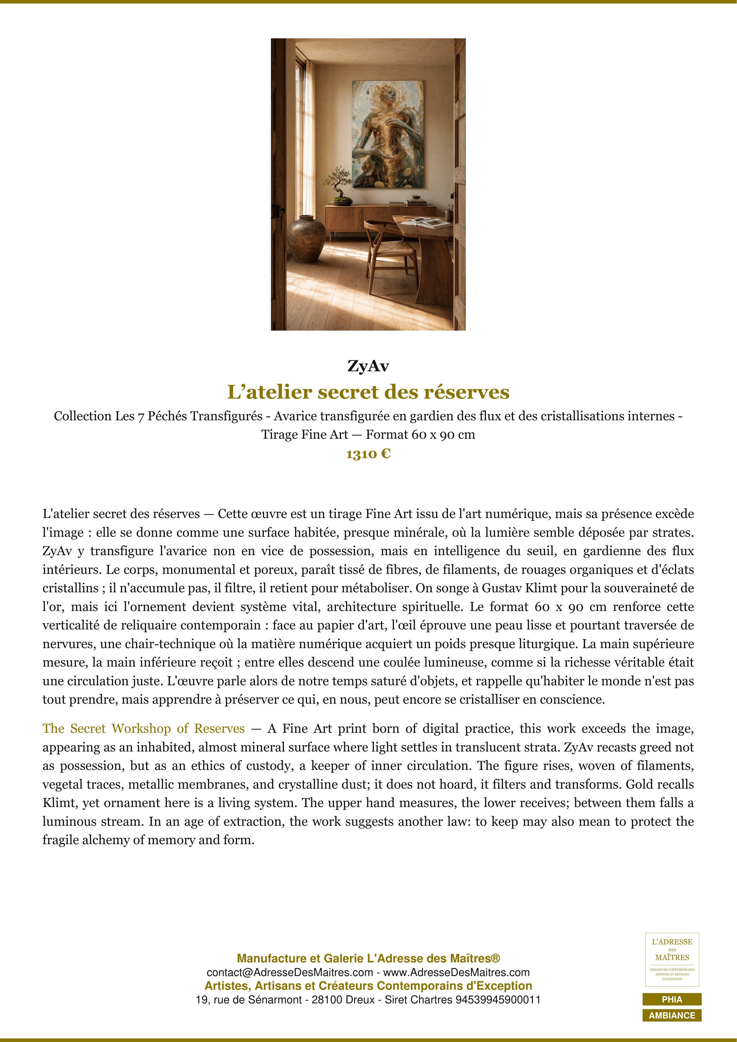 Fiche Premium Ambiance — L’atelier secret des réserves — ZyAv — L'Adresse des Maîtres®