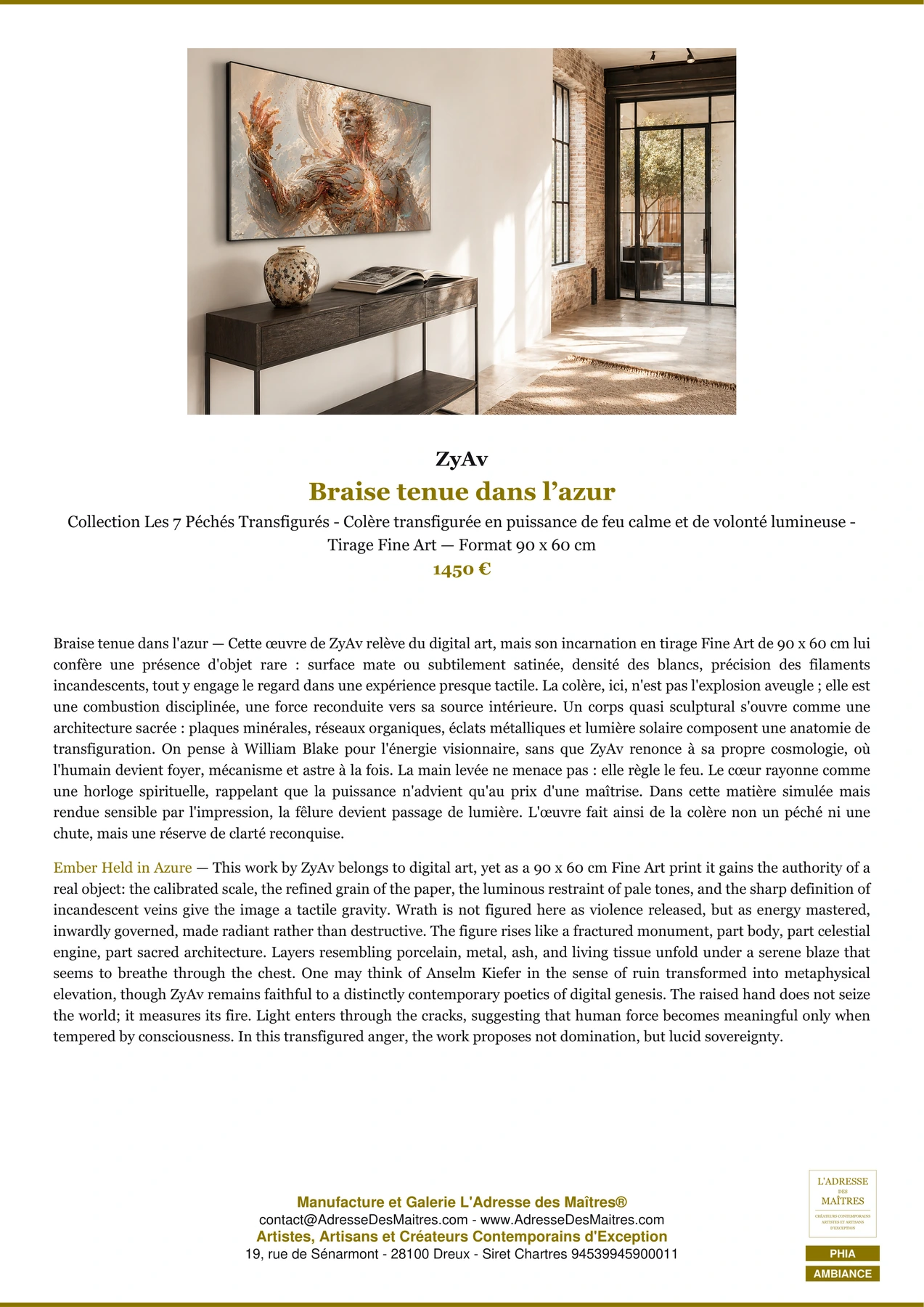 Fiche Premium Ambiance — Braise tenue dans l’azur — ZyAv — L'Adresse des Maîtres®