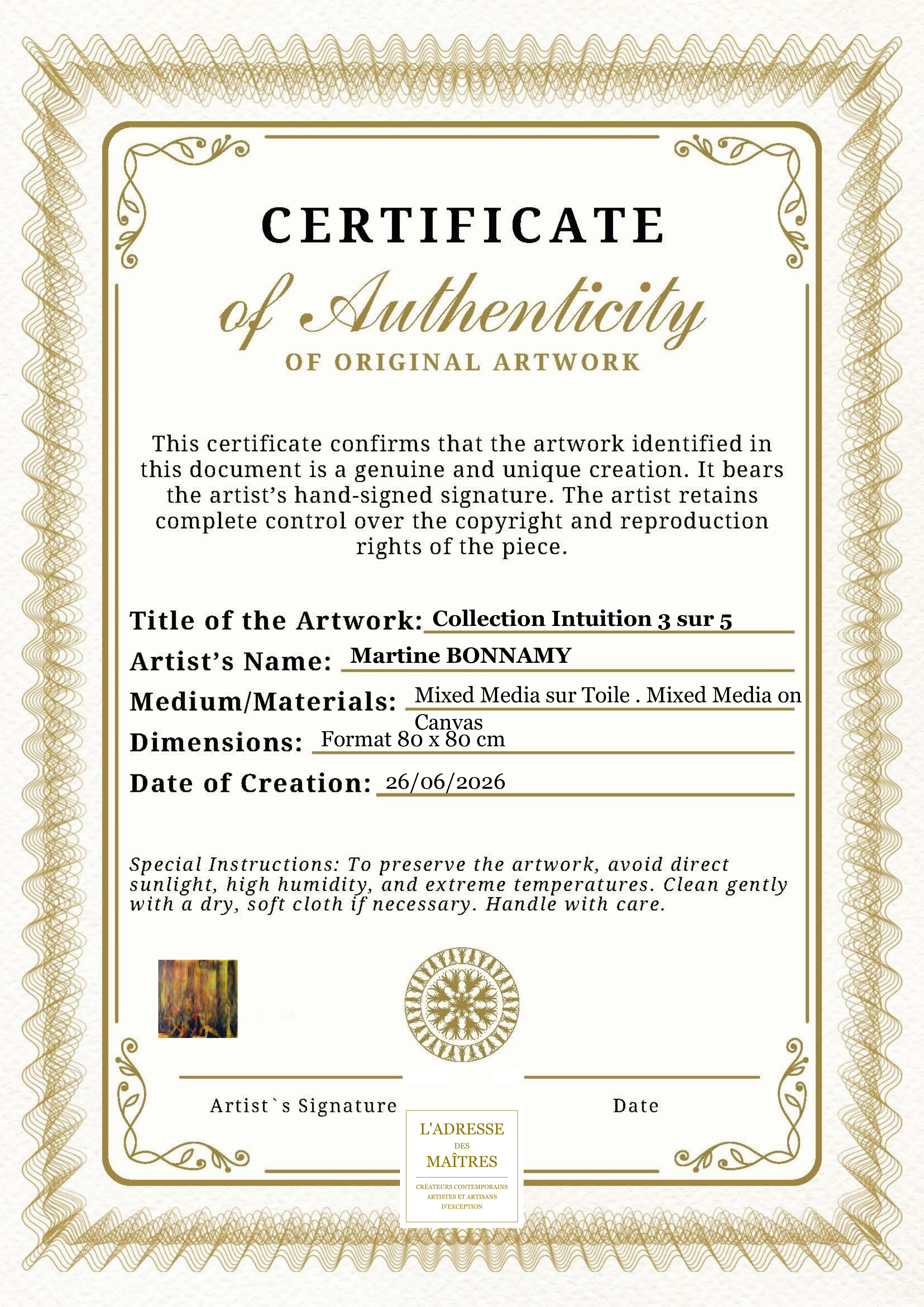 Certificat d'authenticité — Collection Intuition 3 sur 5 — Martine BONNAMY