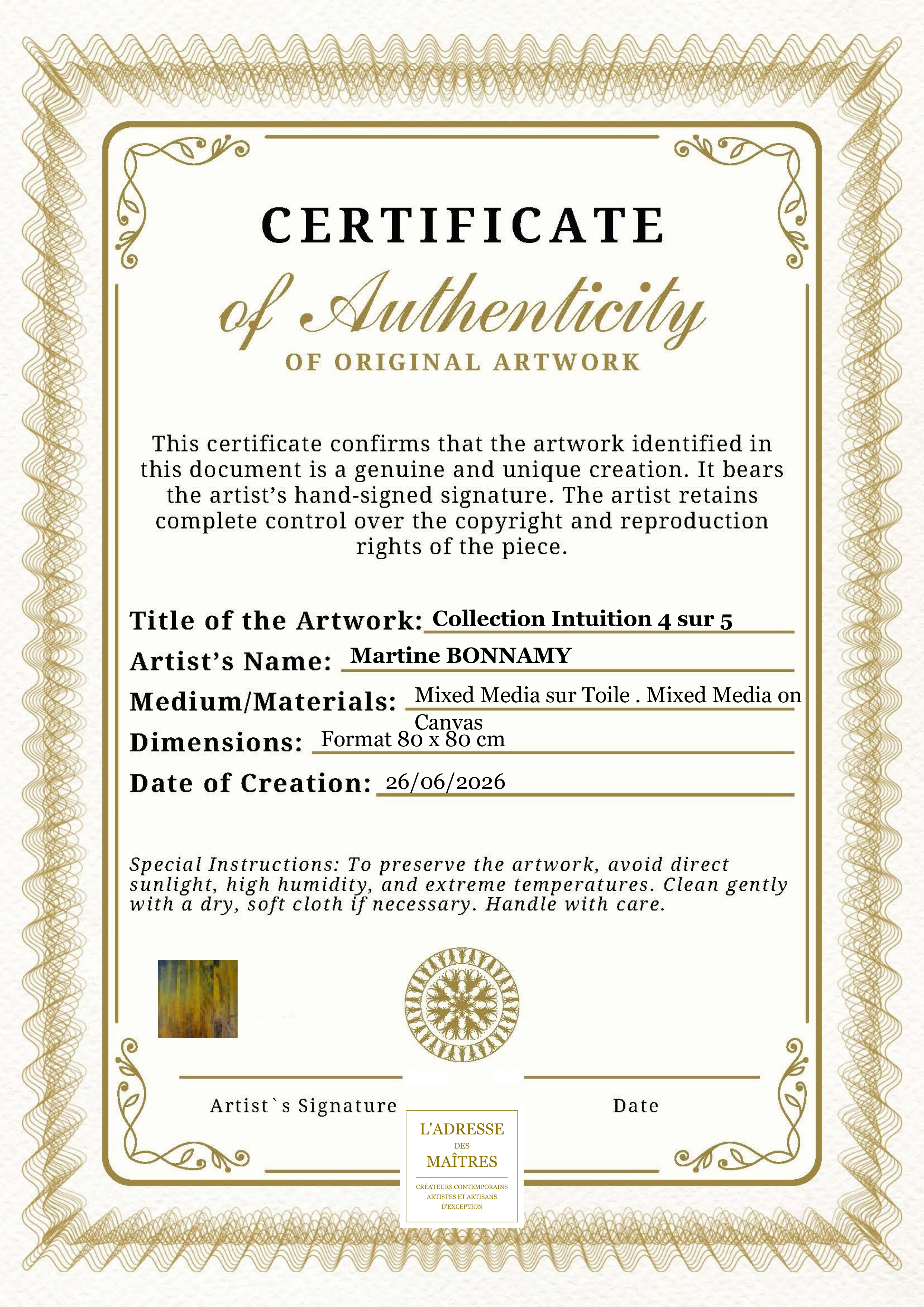 Certificat d'authenticité — Collection Intuition 4 sur 5 — Martine BONNAMY