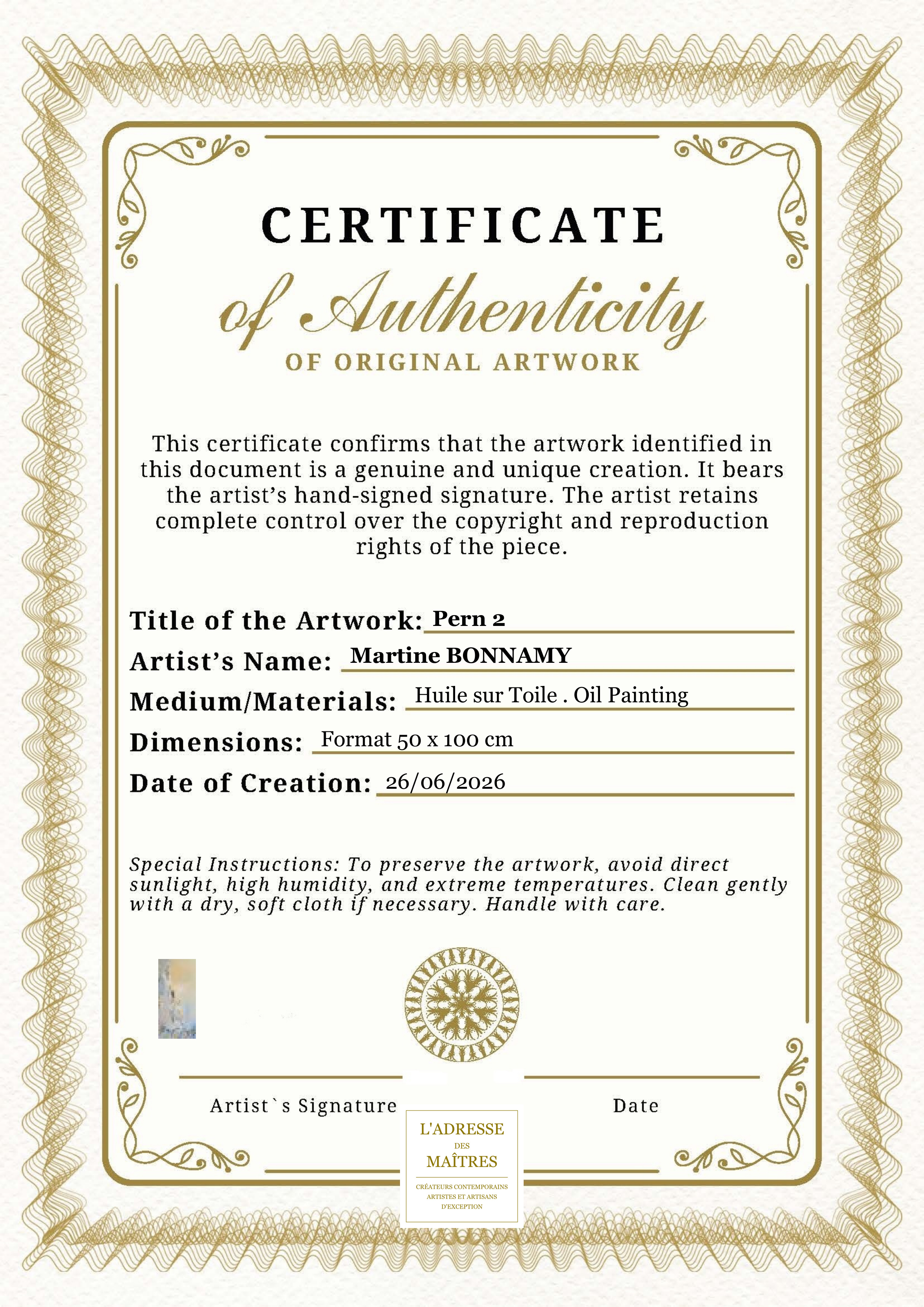 Certificat d'authenticité — Pern 2 — Martine BONNAMY
