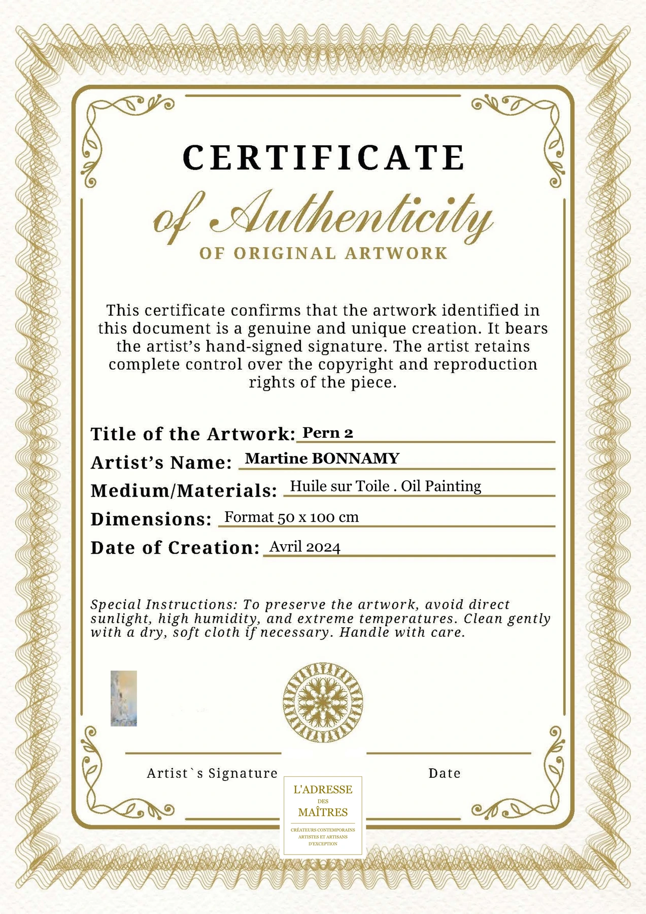Certificat d'authenticité - Pern 2 - Martine BONNAMY