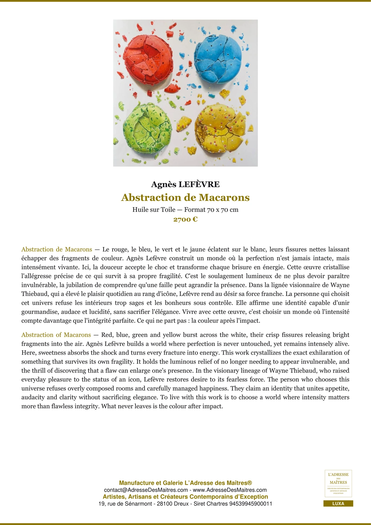 Abstraction de Macarons — Fiche Premium, Huile sur Toile 70 x 70 cm, Agnès LEFÈVRE