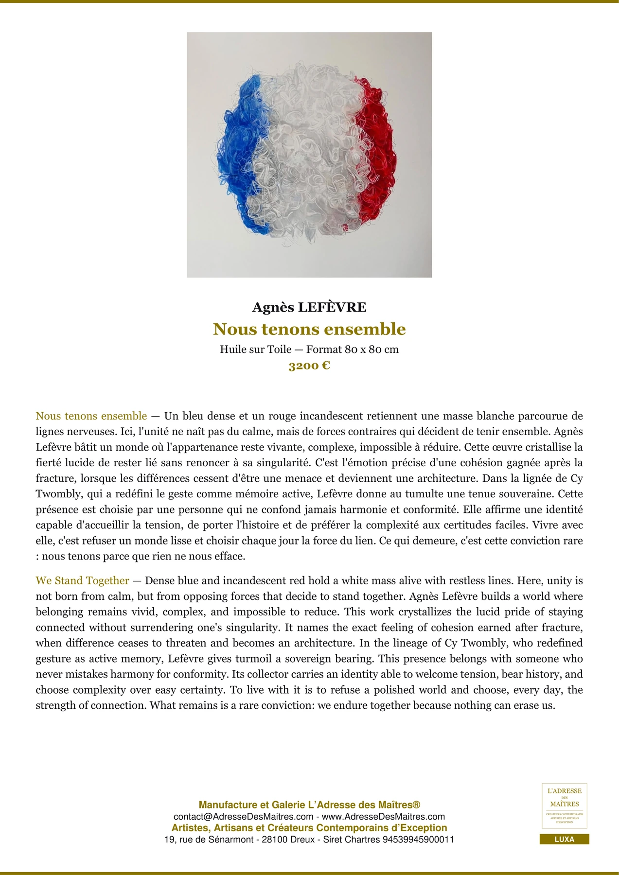 Fiche Premium — Nous tenons ensemble — Agnès LEFÈVRE — L'Adresse des Maîtres®