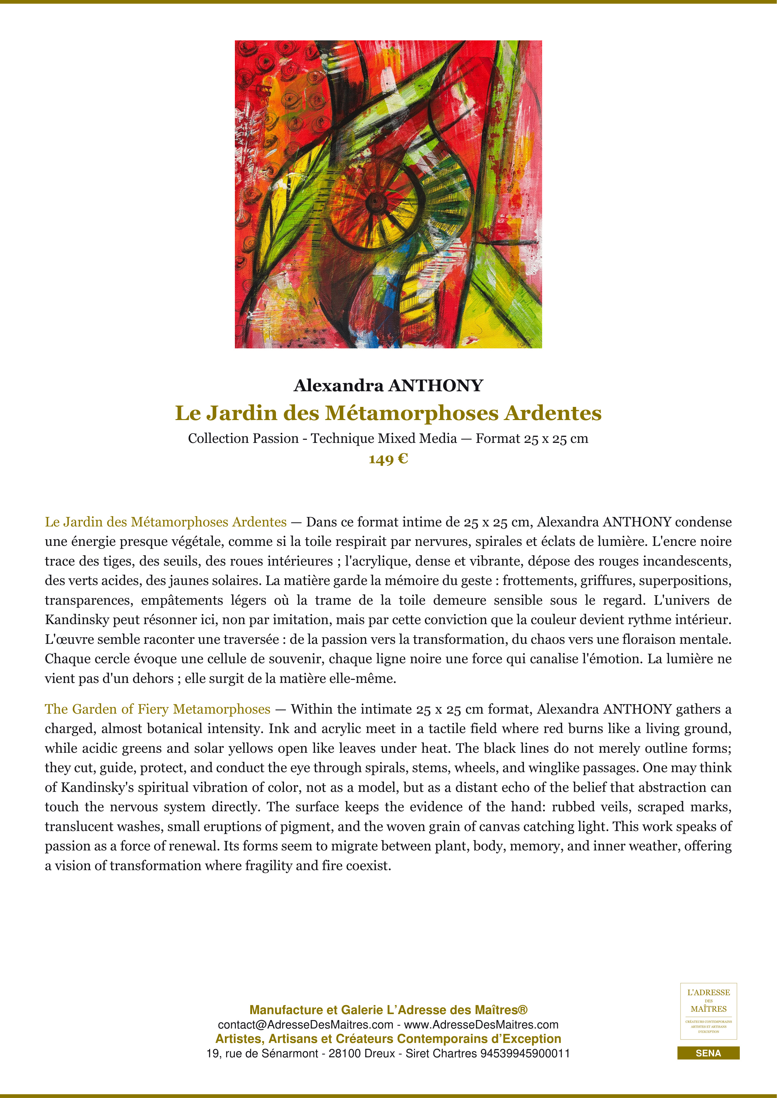Fiche Premium — Le Jardin des Métamorphoses Ardentes — Alexandra ANTHONY — L'Adresse des Maîtres®