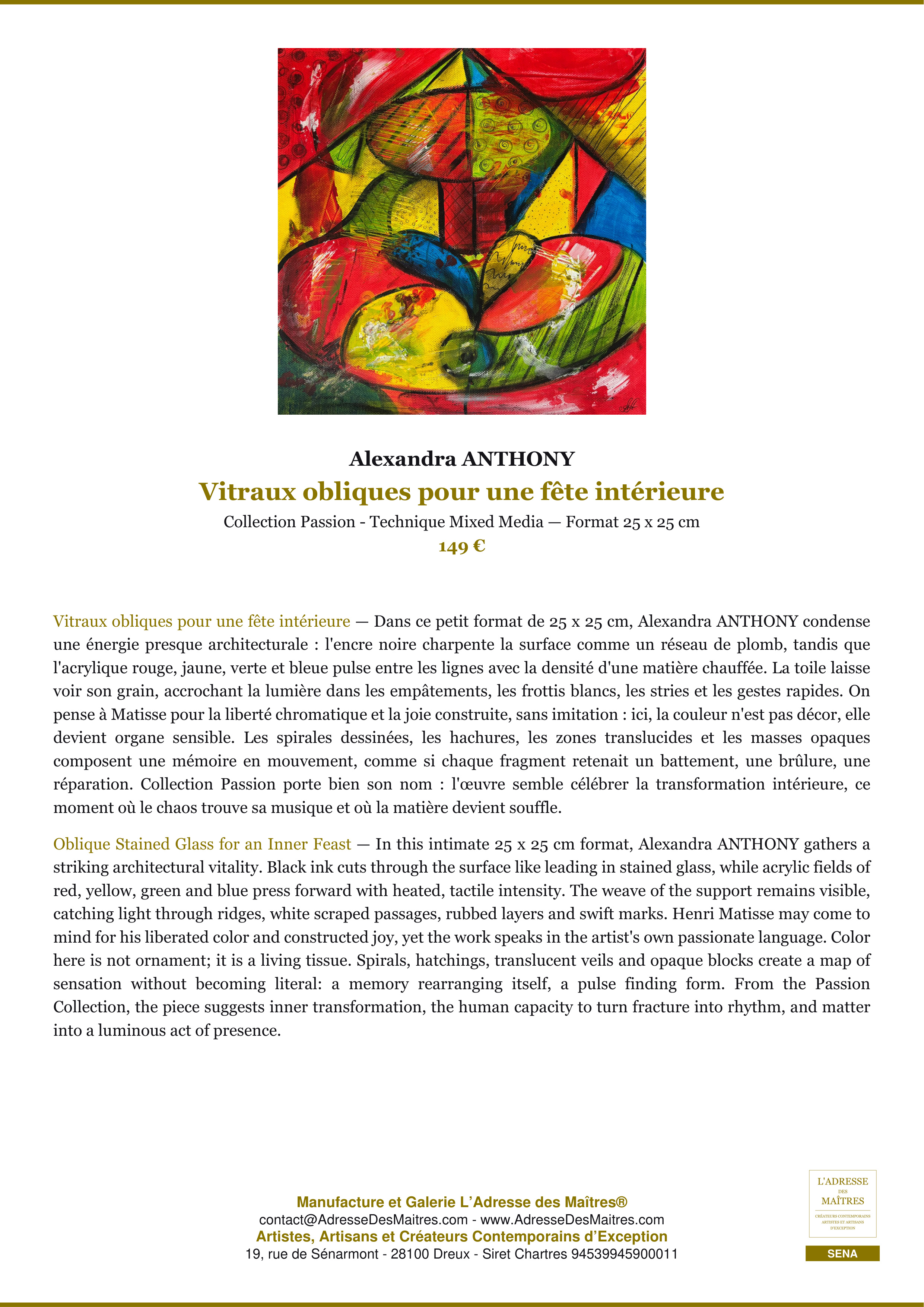 Fiche Premium — Vitraux obliques pour une fête intérieure — Alexandra ANTHONY — L'Adresse des Maîtres®