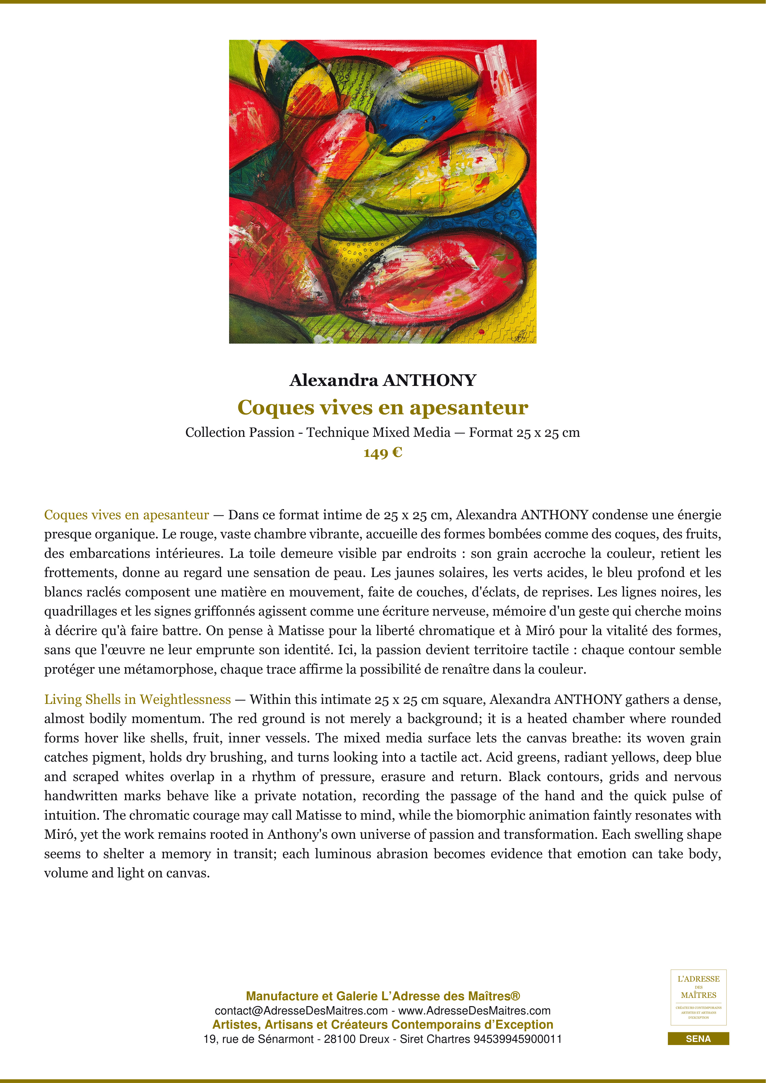 Fiche Premium — Coques vives en apesanteur — Alexandra ANTHONY — L'Adresse des Maîtres®