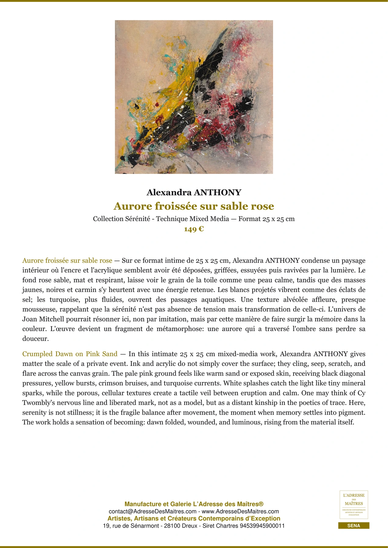 Fiche Premium - Aurore froissée sur sable rose - Alexandra ANTHONY - L'Adresse des Maîtres®
