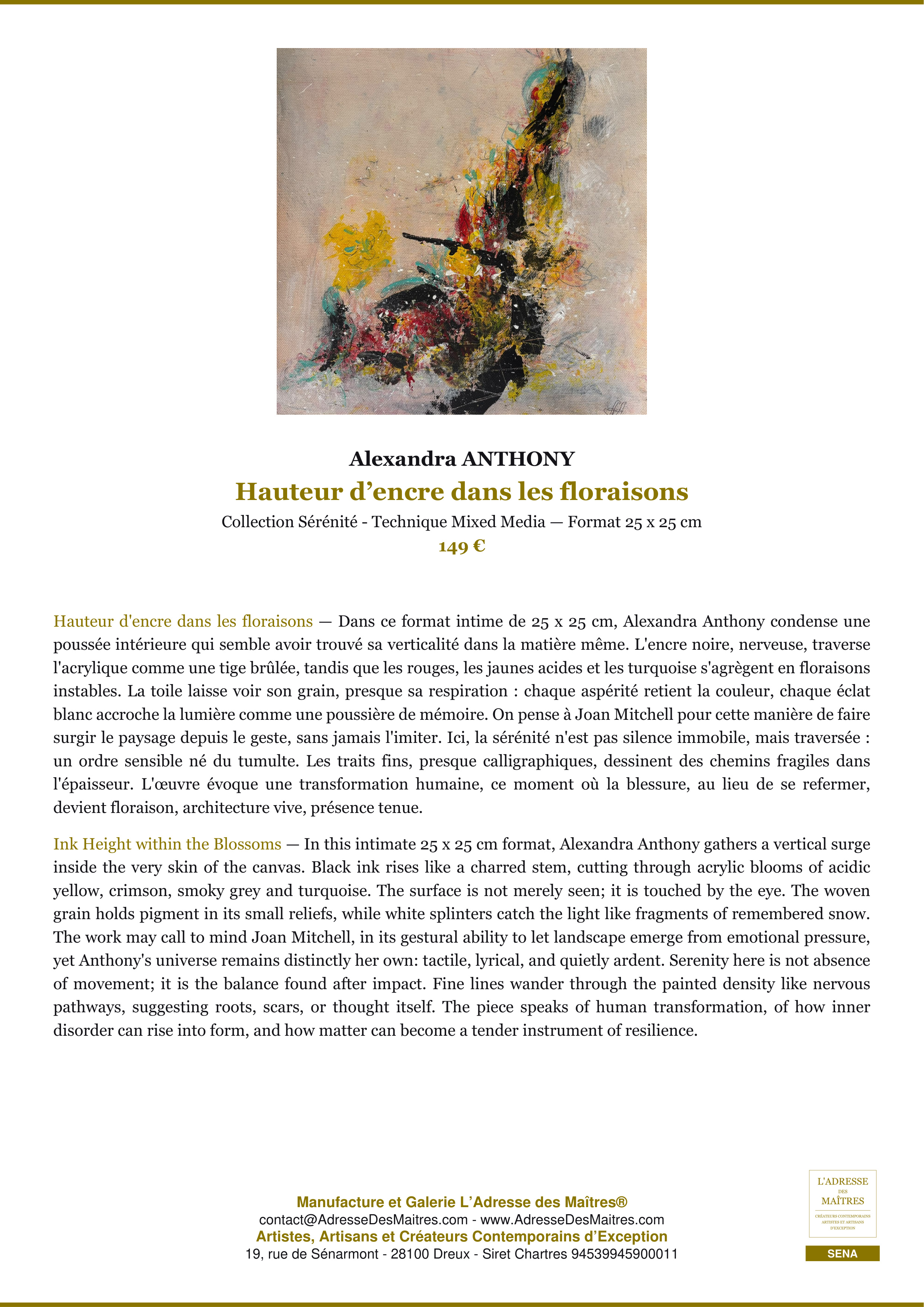 Fiche Premium — Hauteur d’encre dans les floraisons — Alexandra ANTHONY — L'Adresse des Maîtres®