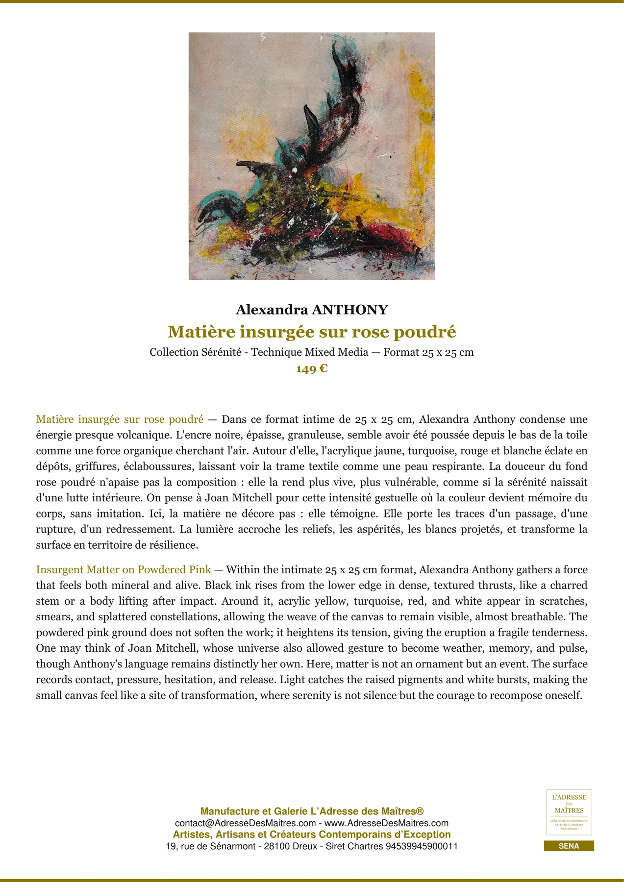Fiche Premium - Matière insurgée sur rose poudré - Alexandra ANTHONY - L'Adresse des Maîtres®