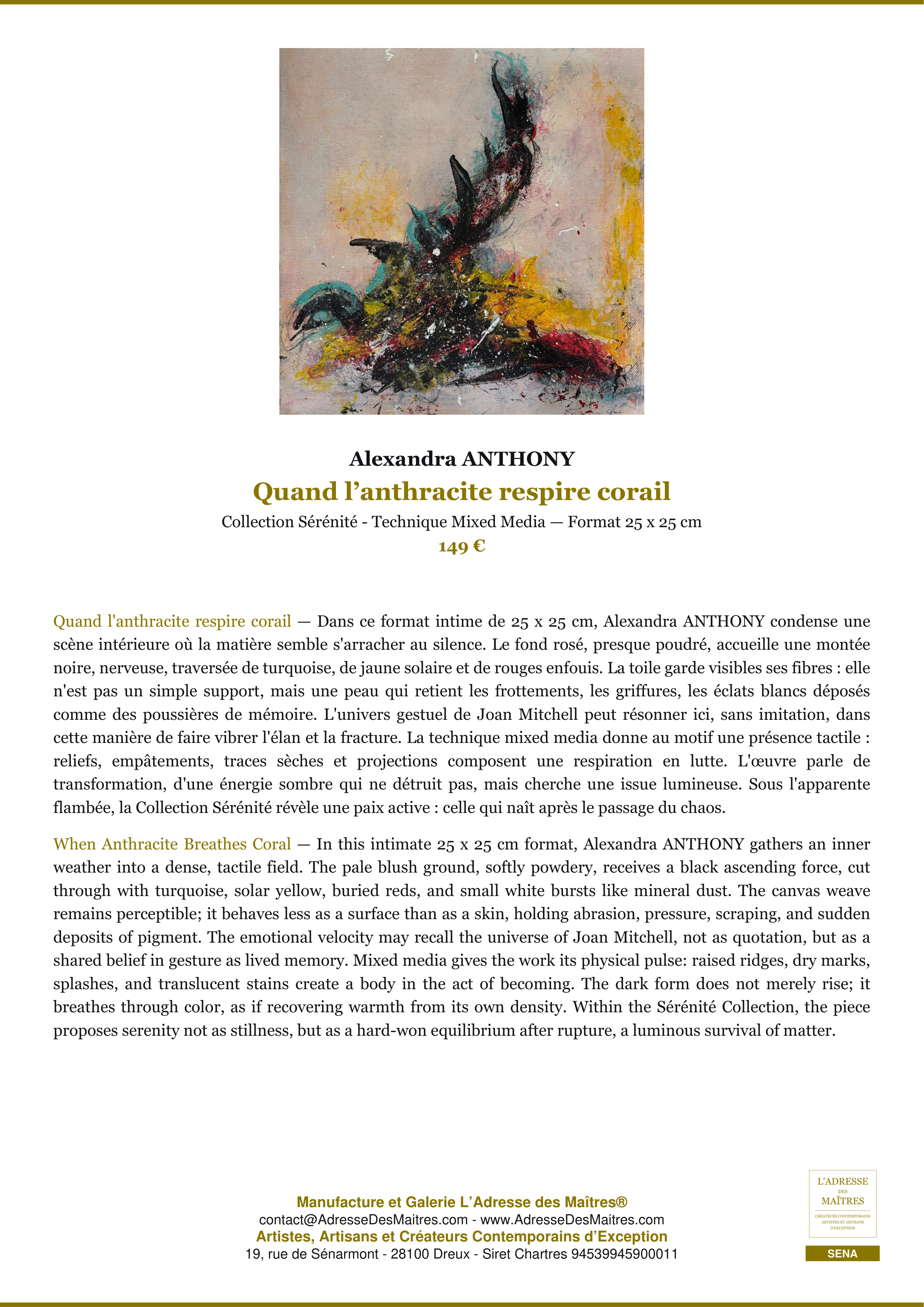 Fiche Premium — Quand l’anthracite respire corail — Alexandra ANTHONY — L'Adresse des Maîtres®