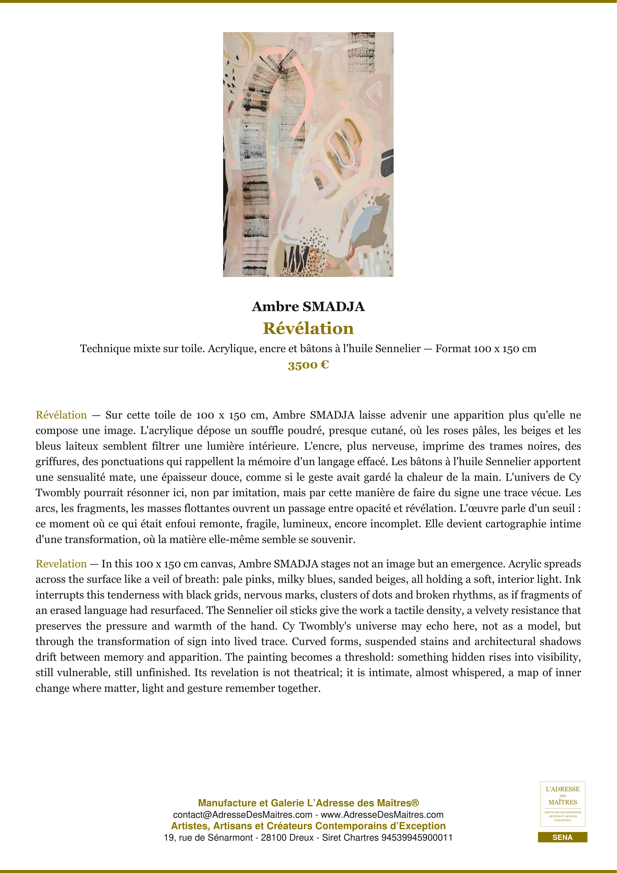 Fiche Premium — Révélation — Ambre SMADJA — L'Adresse des Maîtres®