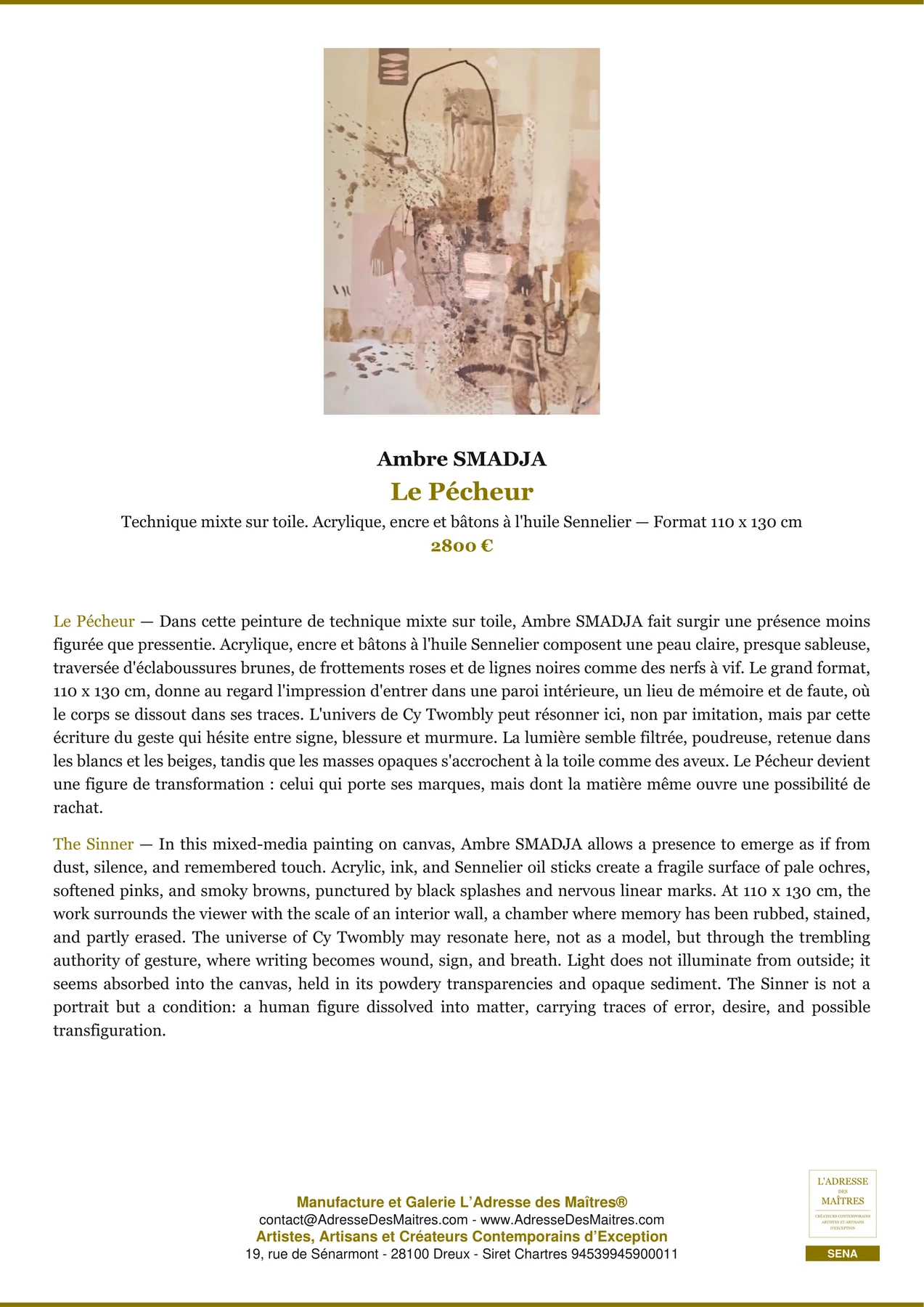 Fiche Premium - Le Pécheur - Ambre SMADJA - L'Adresse des Maîtres®