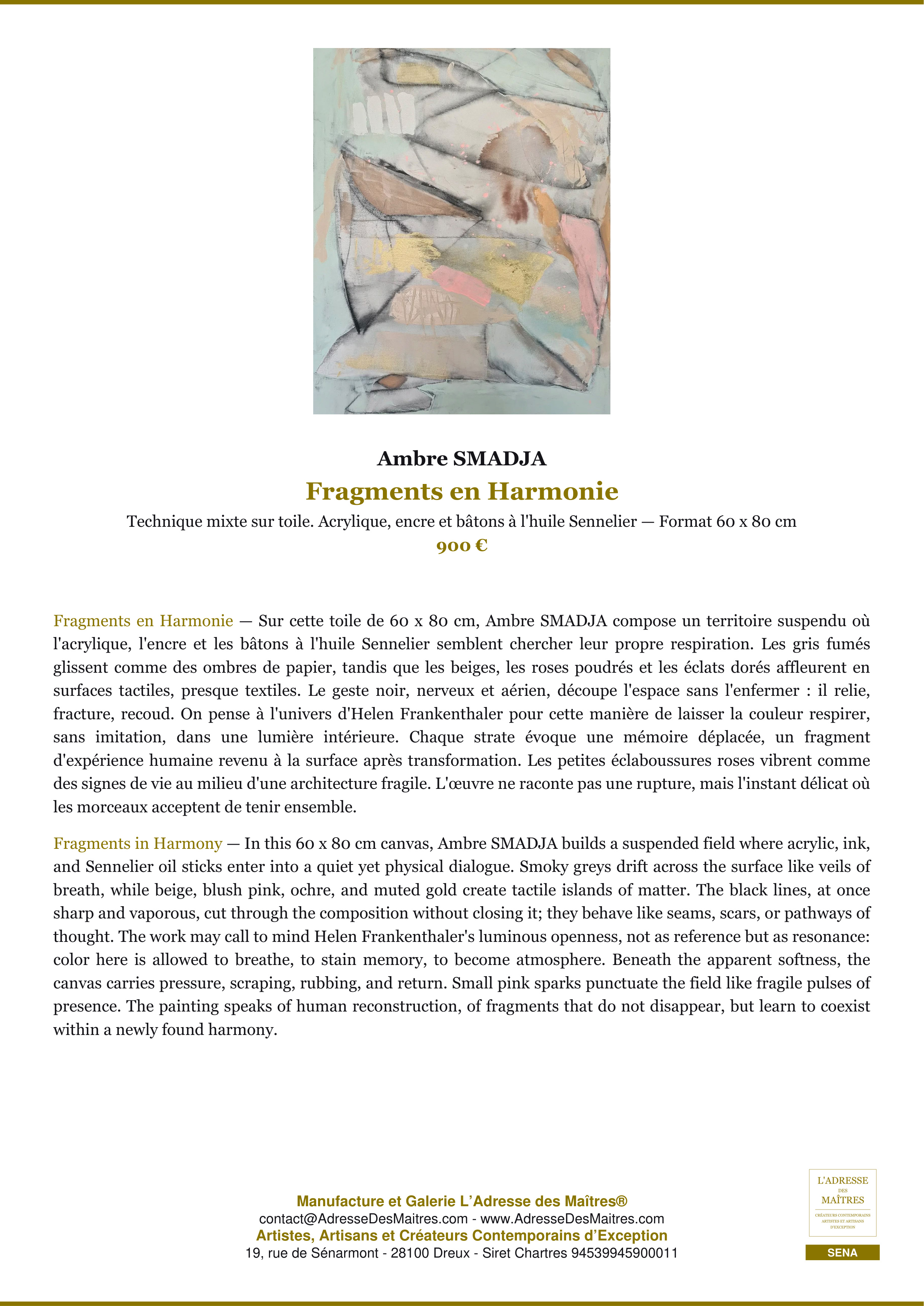 Fiche Premium — Fragments en Harmonie — Ambre SMADJA — L'Adresse des Maîtres®