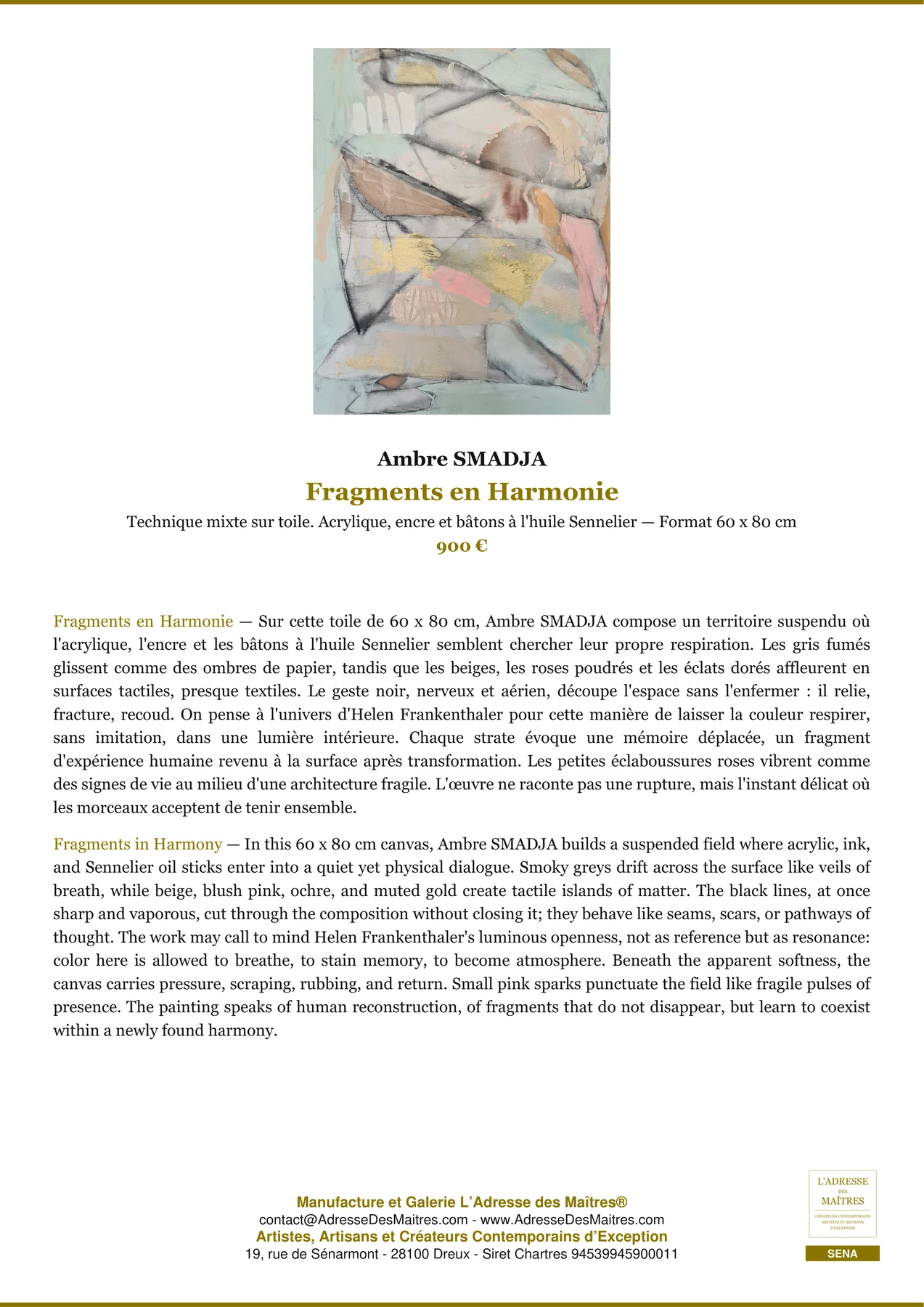 Fiche Premium - Fragments en Harmonie - Ambre SMADJA - L'Adresse des Maîtres®