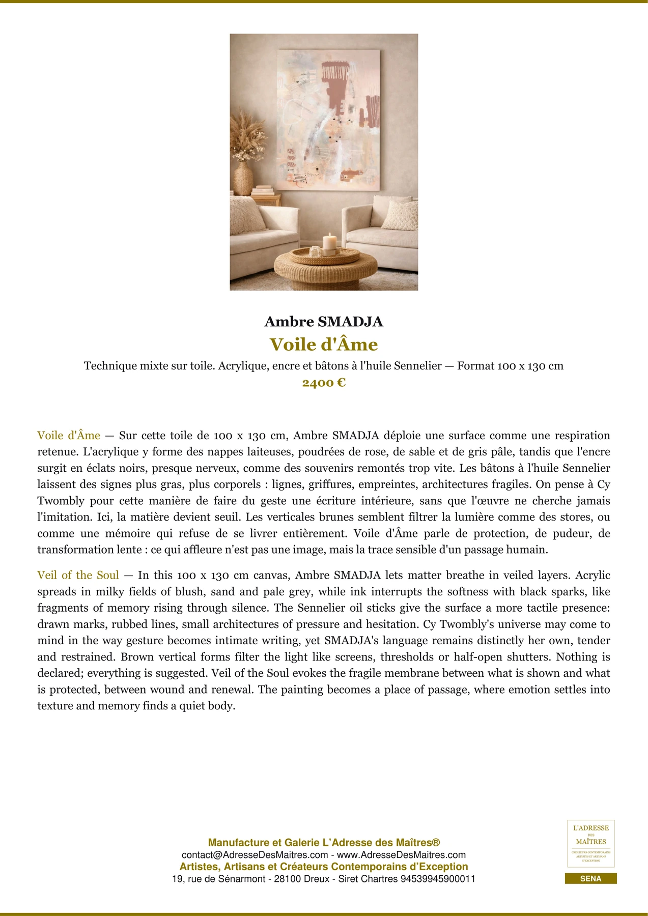 Fiche Premium - Voile d'Âme - Ambre SMADJA - L'Adresse des Maîtres®