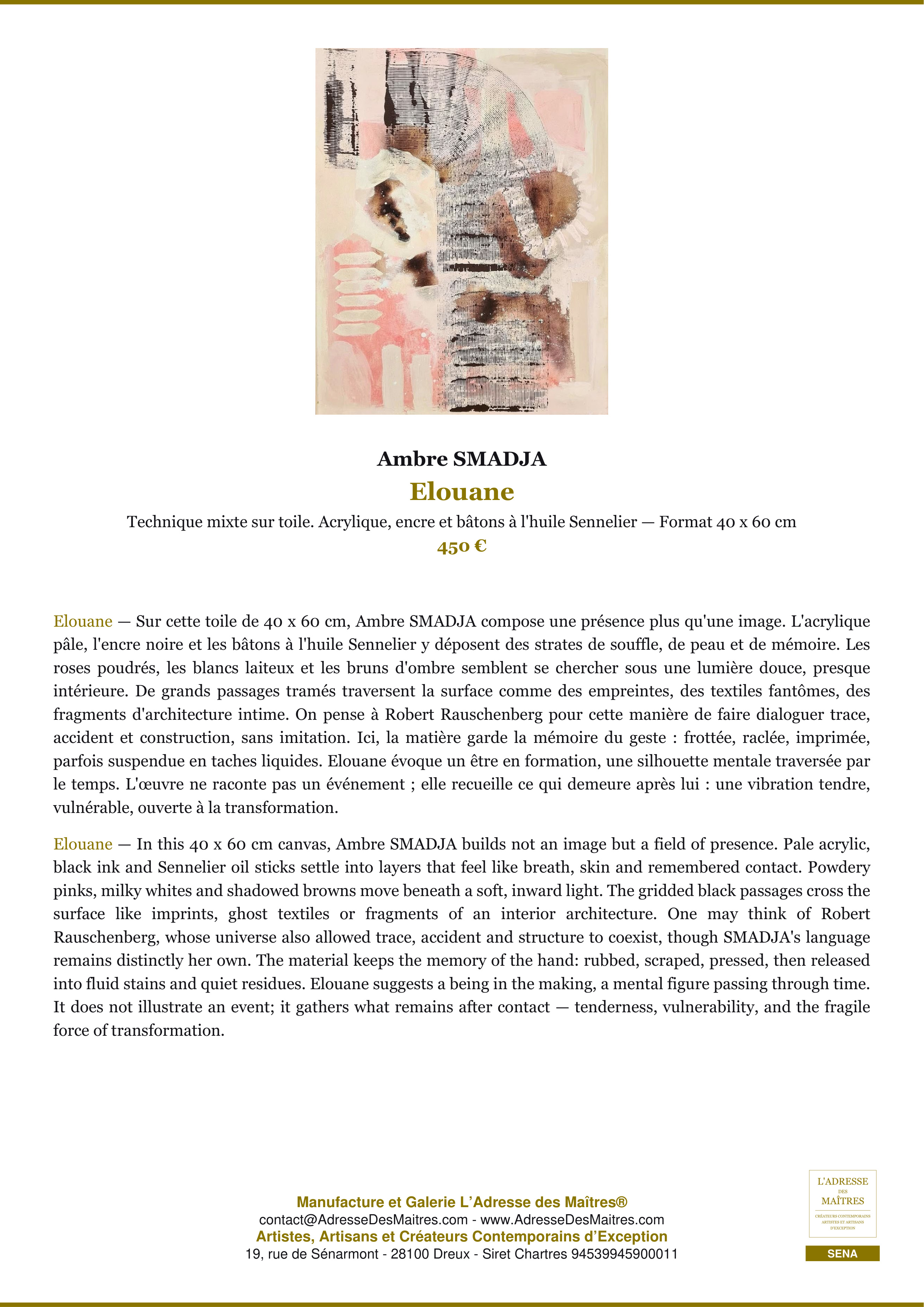 Fiche Premium — Elouane — Ambre SMADJA — L'Adresse des Maîtres®