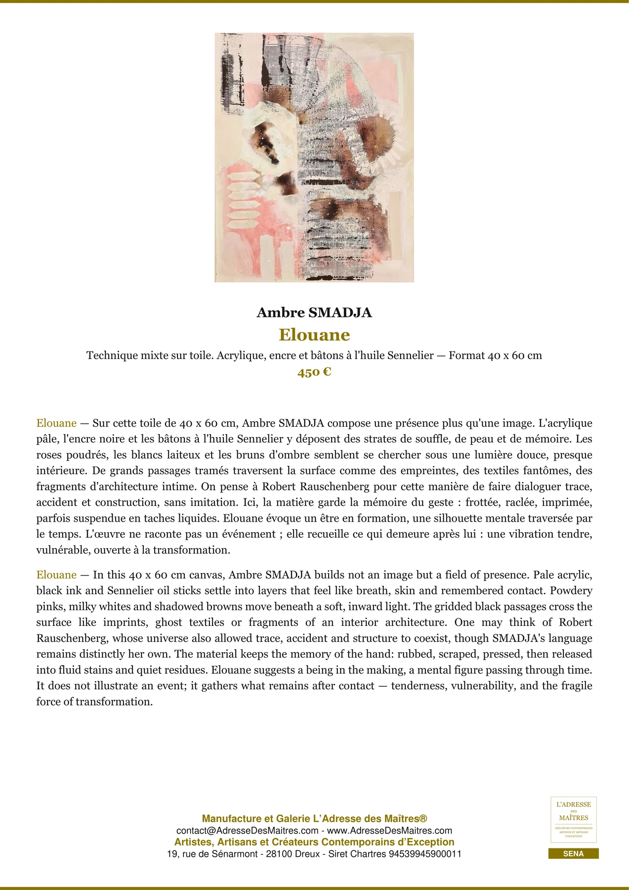 Fiche Premium - Elouane - Ambre SMADJA - L'Adresse des Maîtres®