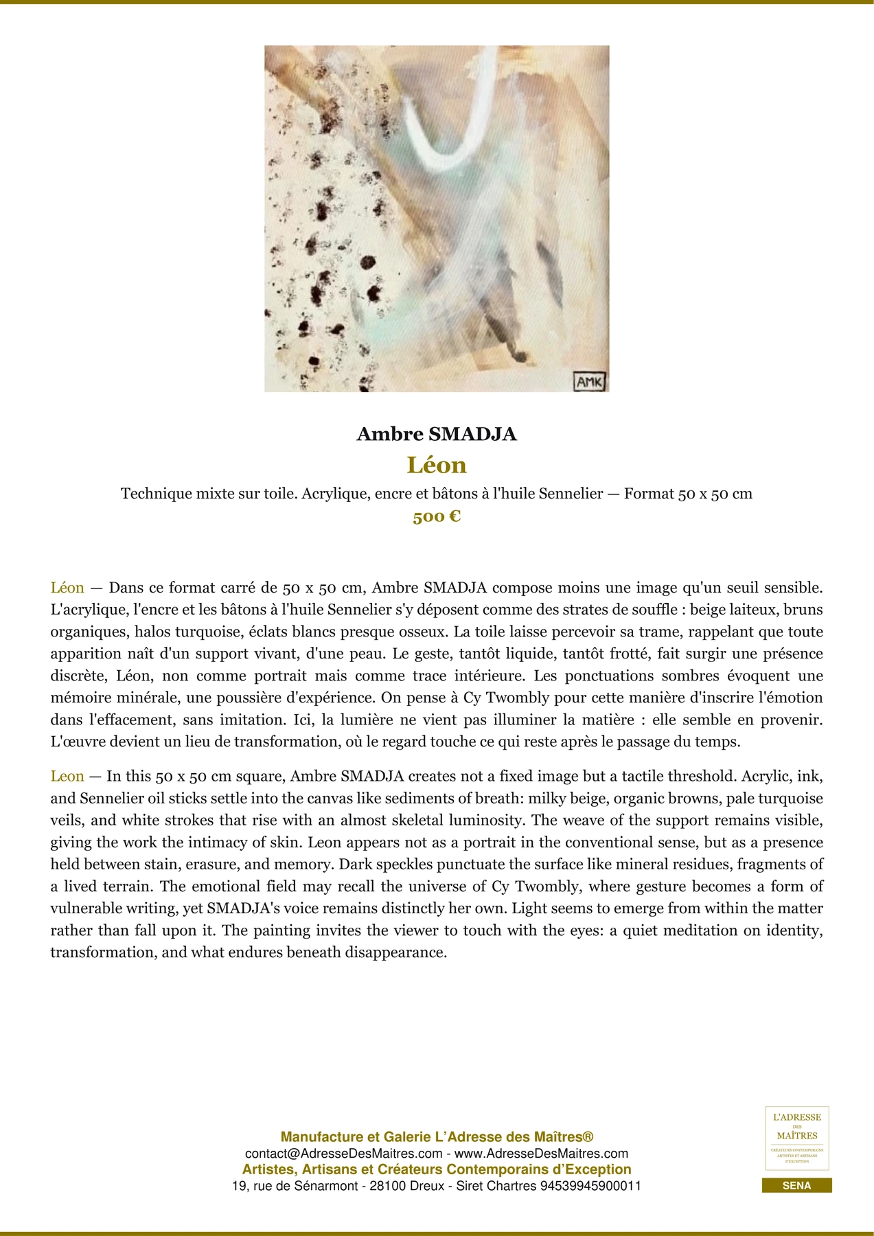 Fiche Premium - Léon - Ambre SMADJA - L'Adresse des Maîtres®
