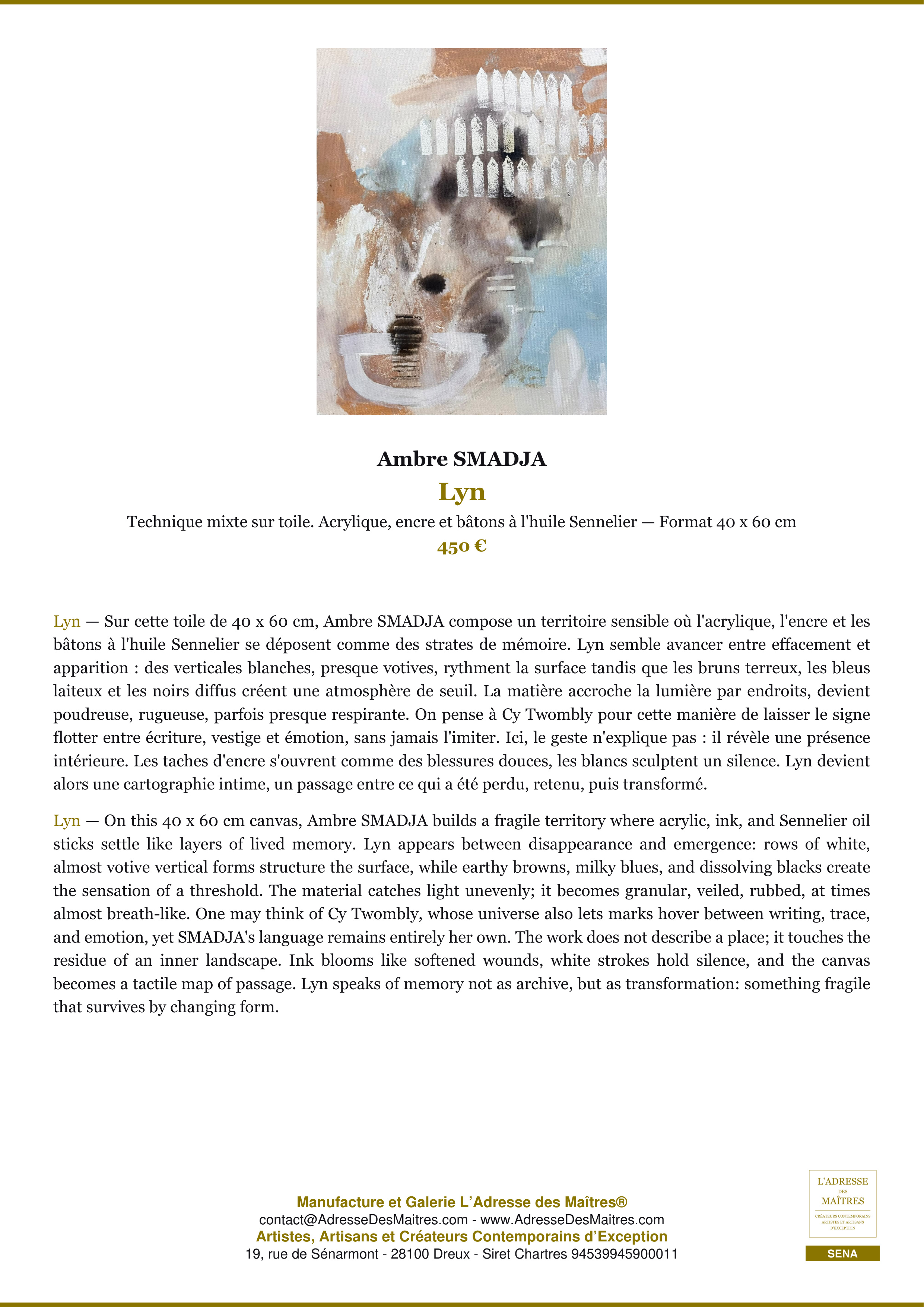 Fiche Premium — Lyn — Ambre SMADJA — L'Adresse des Maîtres®