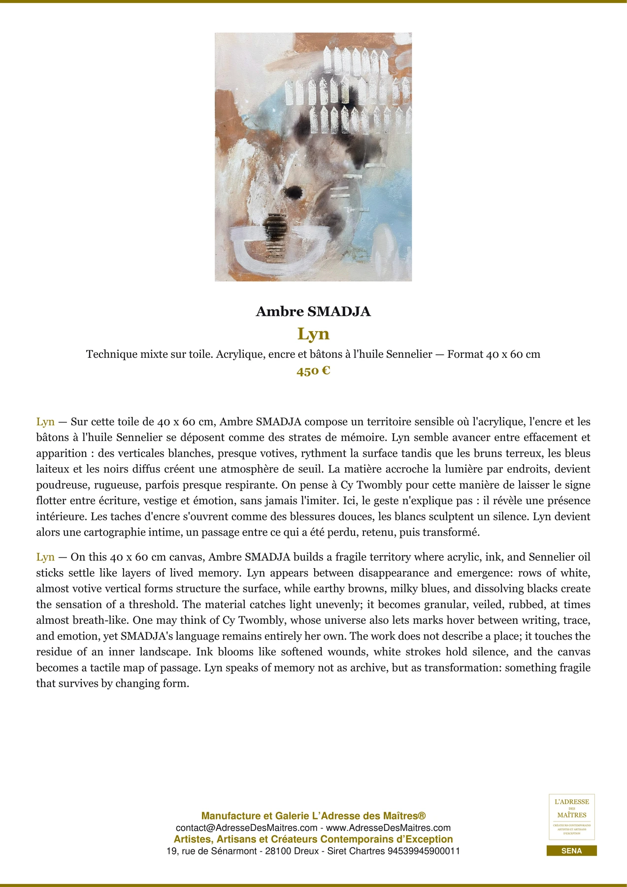 Fiche Premium - Lyn - Ambre SMADJA - L'Adresse des Maîtres®