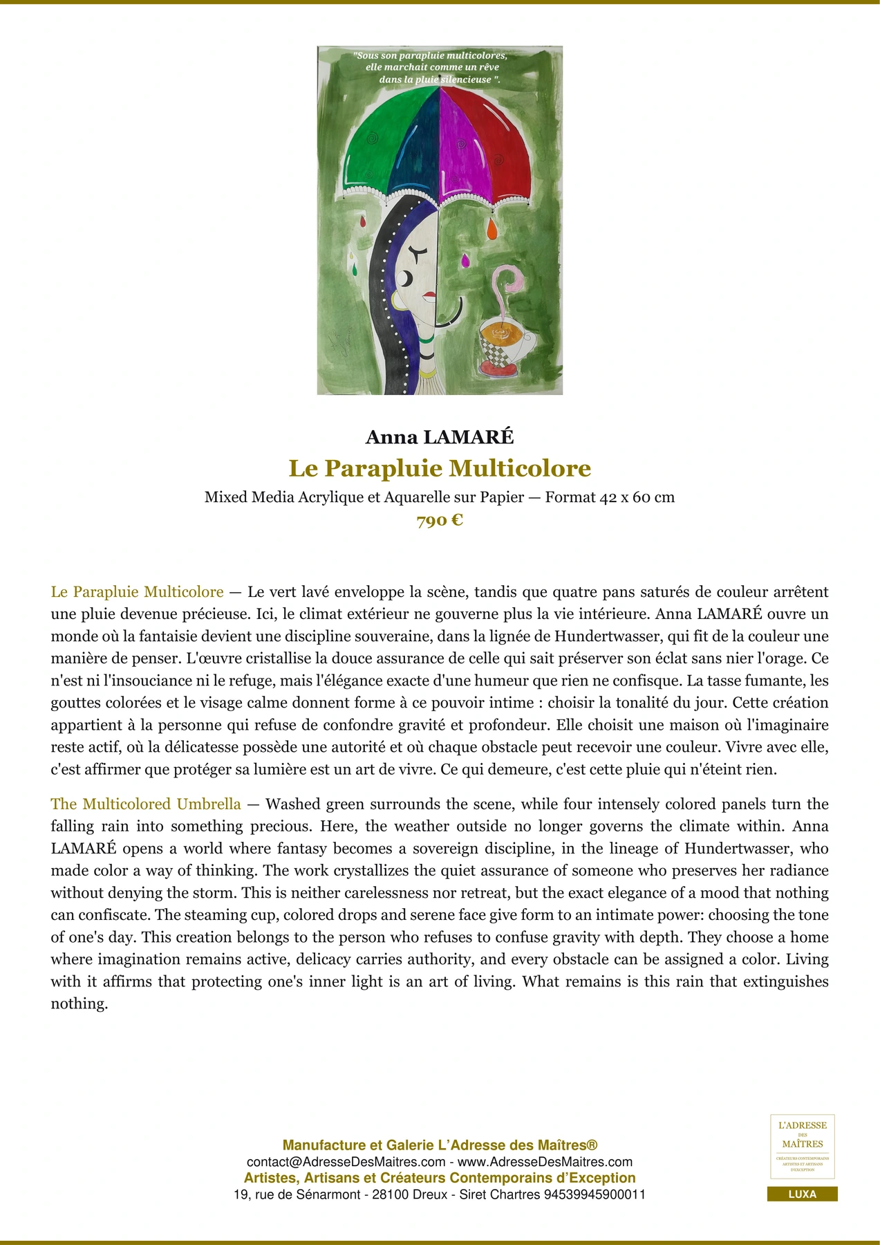 Fiche Premium - Le Parapluie Multicolore - Anna LAMARÉ - L'Adresse des Maîtres®