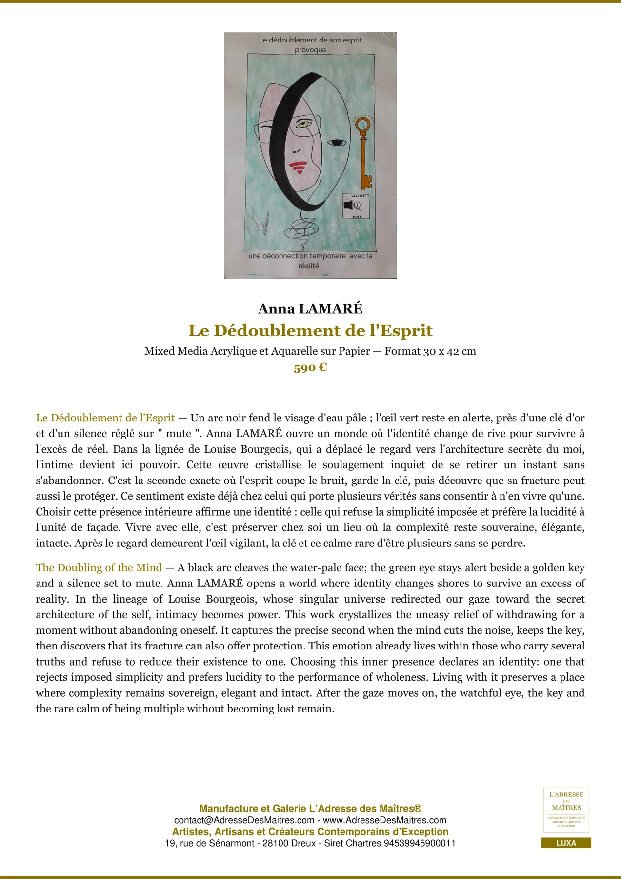 Fiche Premium - Le Dédoublement de l'Esprit - Anna LAMARÉ - L'Adresse des Maîtres®