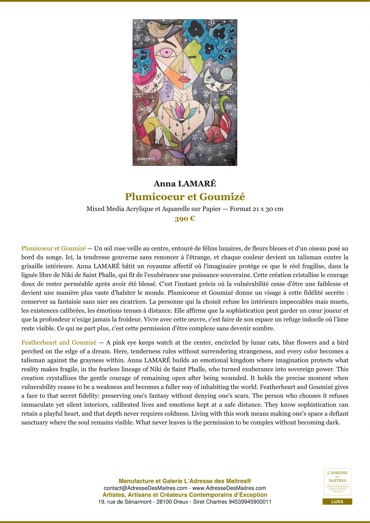 Fiche Premium - Plumicoeur et Goumizé - Anna LAMARÉ - L'Adresse des Maîtres®