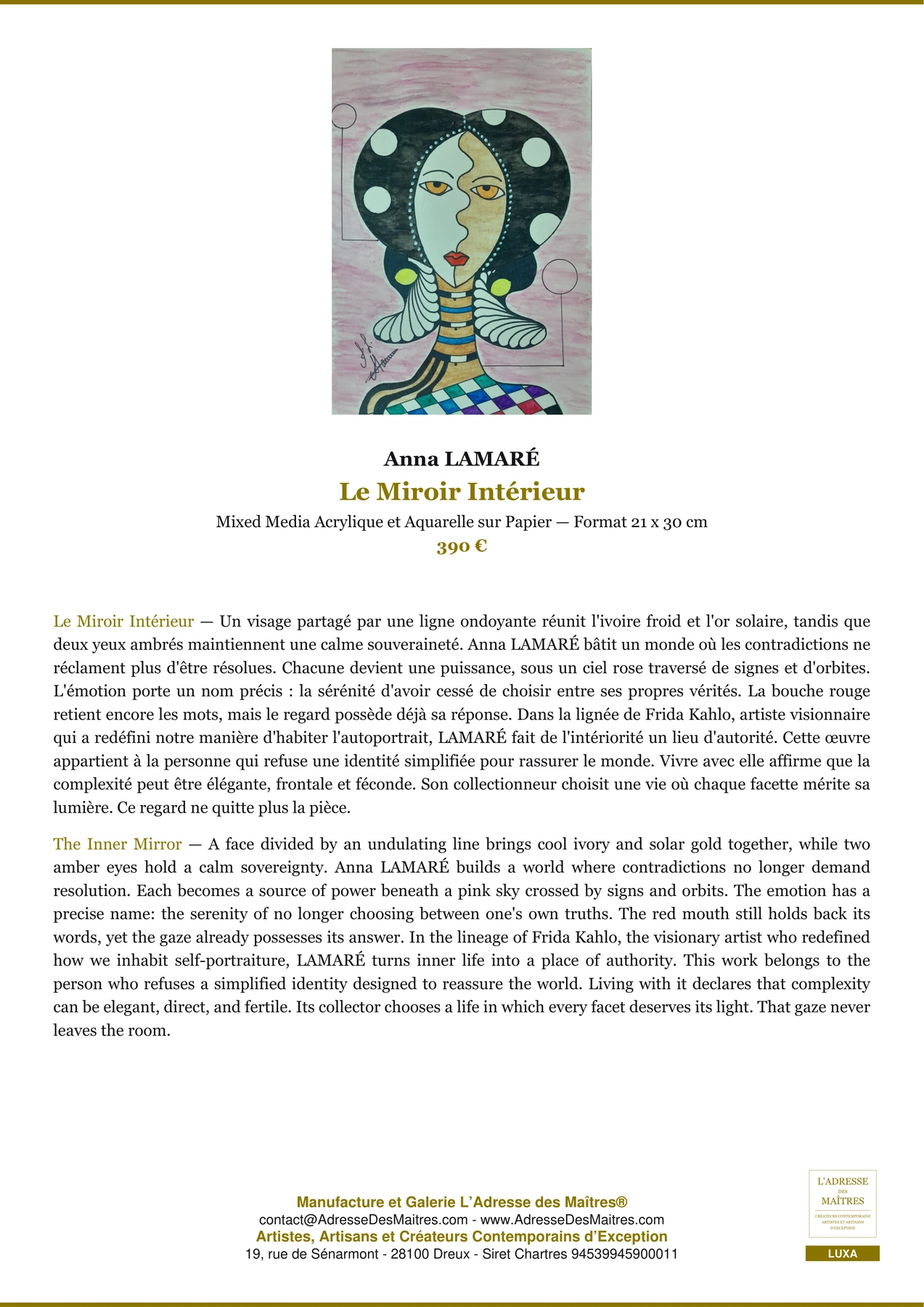 Fiche Premium - Le Miroir Intérieur - Anna LAMARÉ - L'Adresse des Maîtres®