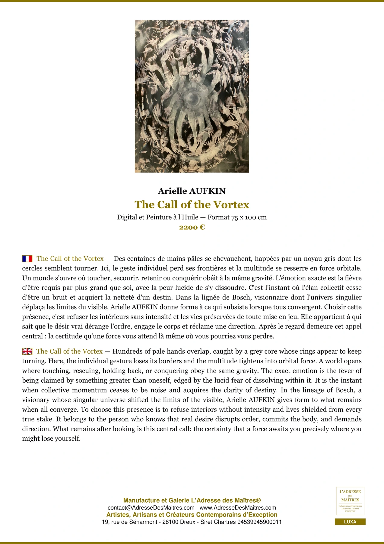 Fiche Premium - The Call of the Vortex - Arielle AUFKIN - L'Adresse des Maîtres®