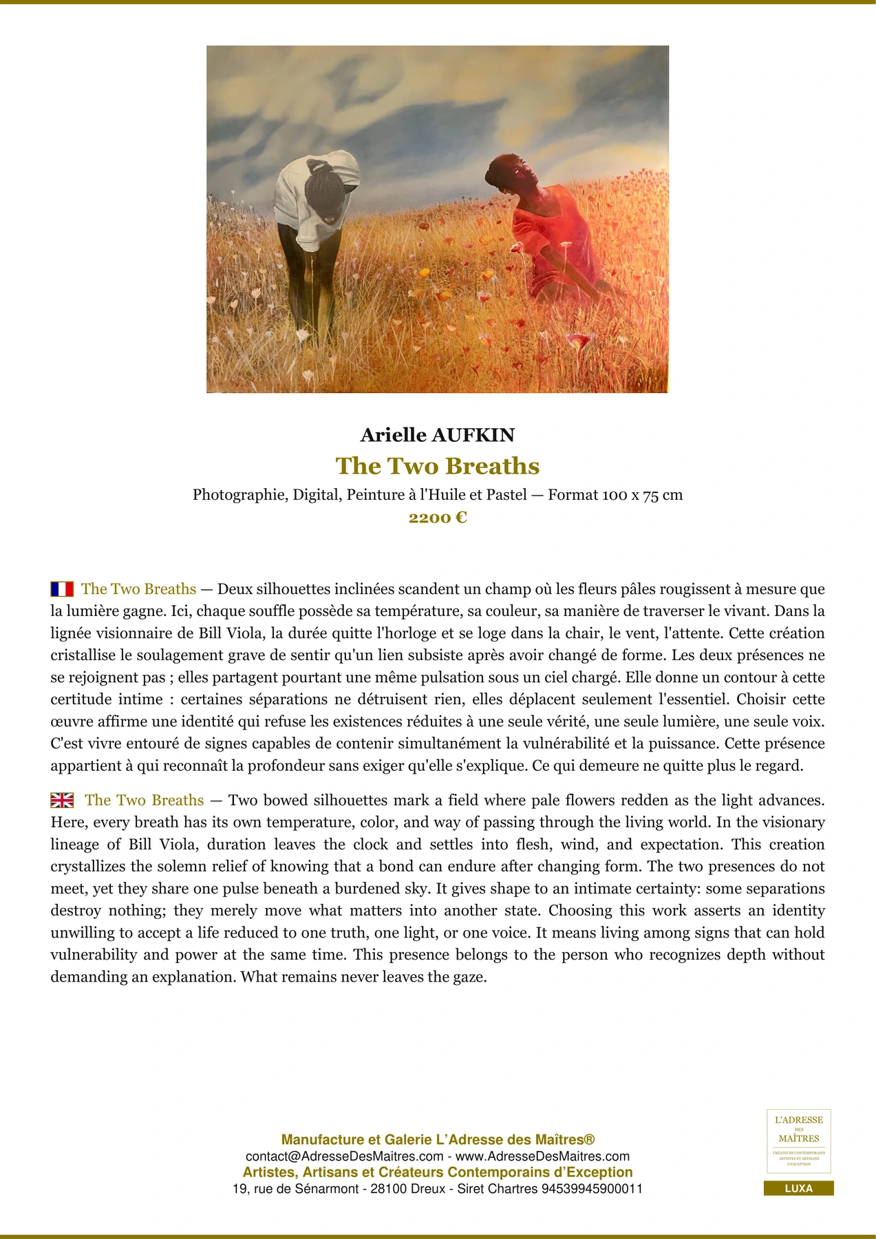 Fiche Premium - The Two Breaths - Arielle AUFKIN - L'Adresse des Maîtres®