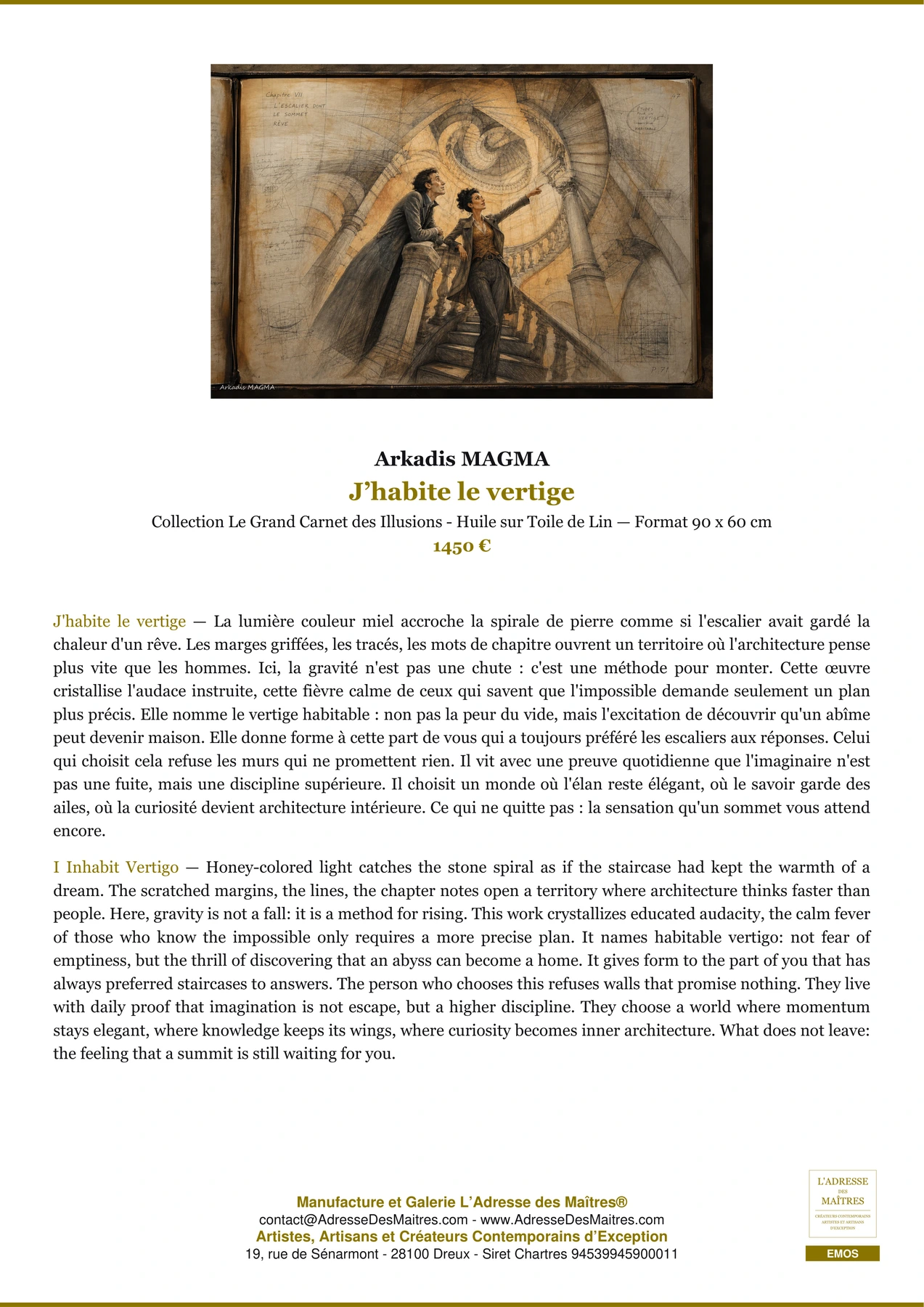 Fiche Premium - J’habite le vertige - Arkadis MAGMA - L'Adresse des Maîtres®