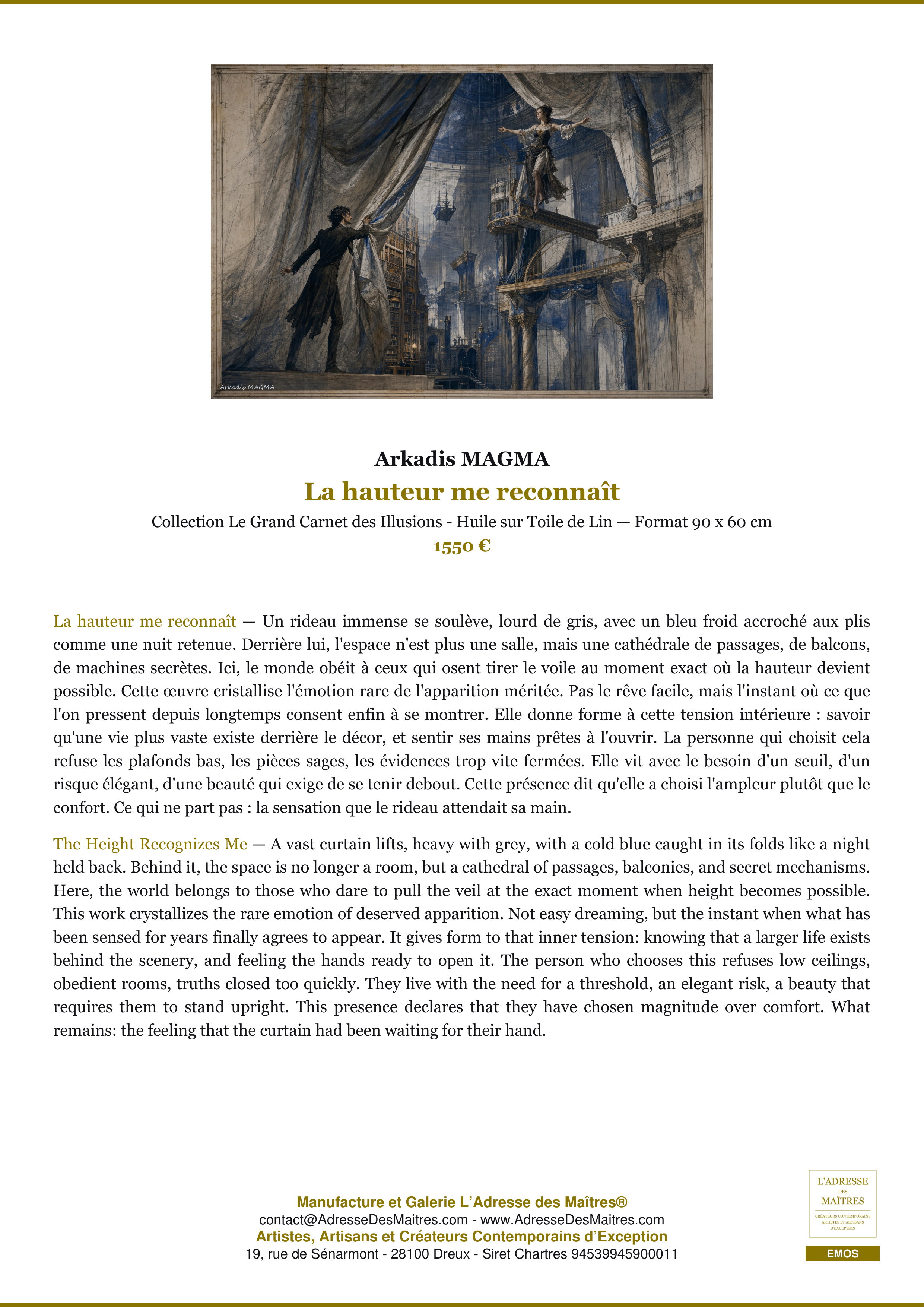 Fiche Premium — La hauteur me reconnaît — Arkadis MAGMA — L'Adresse des Maîtres®