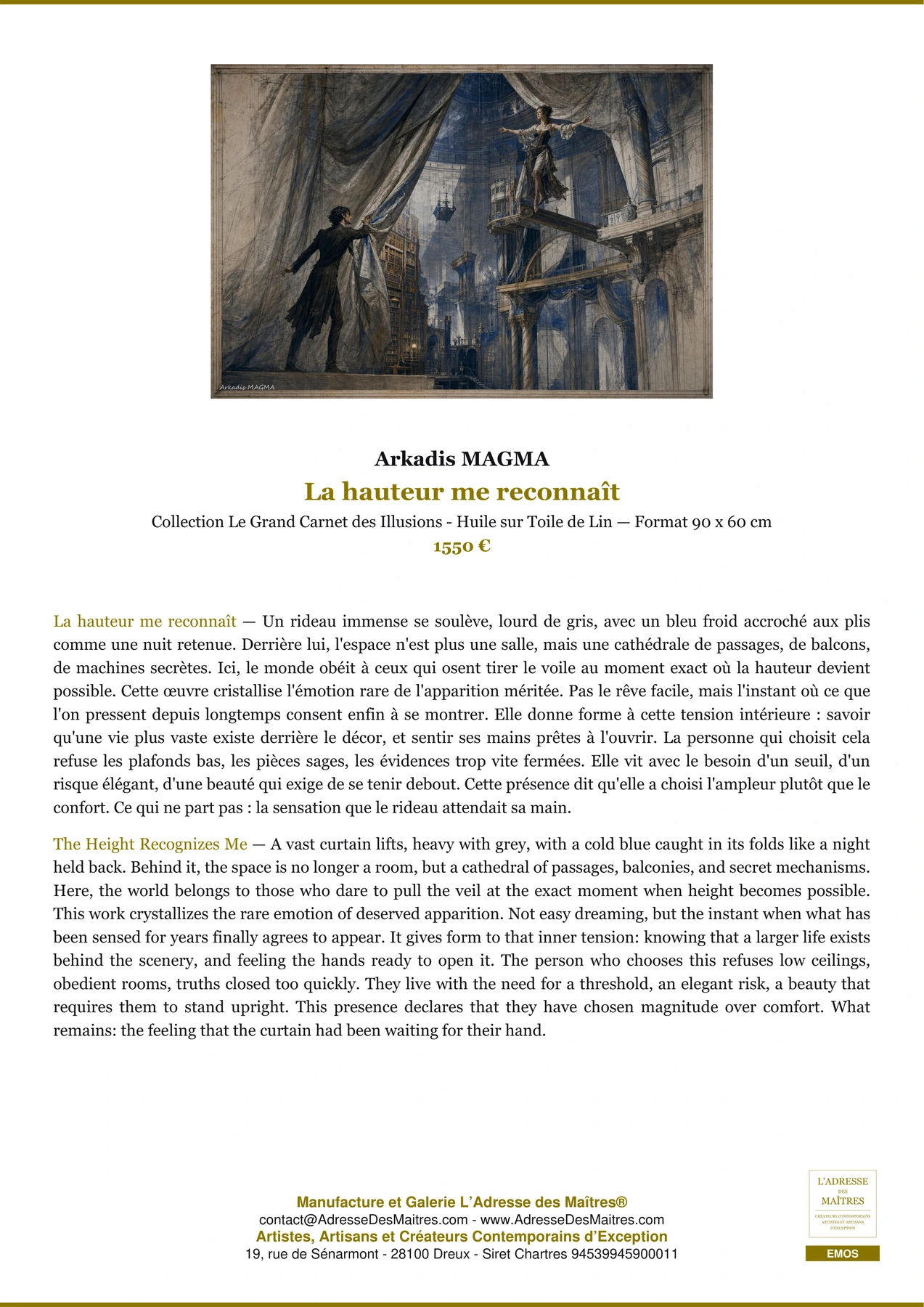 Fiche Premium - La hauteur me reconnaît - Arkadis MAGMA - L'Adresse des Maîtres®