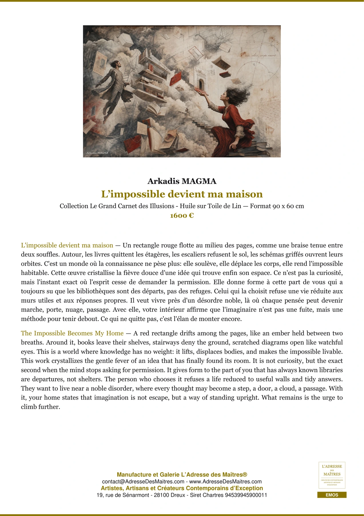 Fiche Premium - L’impossible devient ma maison - Arkadis MAGMA - L'Adresse des Maîtres®