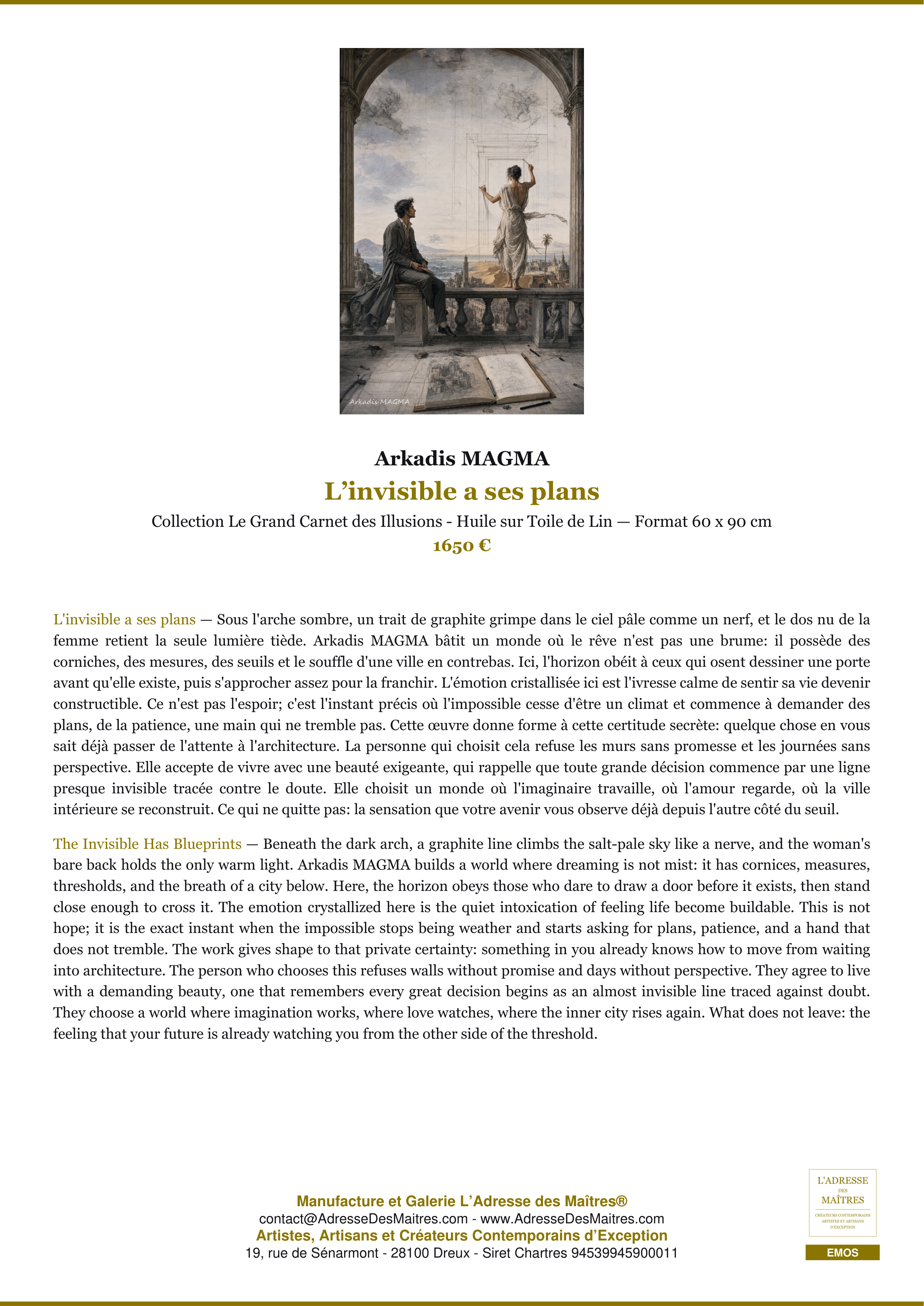 Fiche Premium — L’invisible a ses plans — Arkadis MAGMA — L'Adresse des Maîtres®