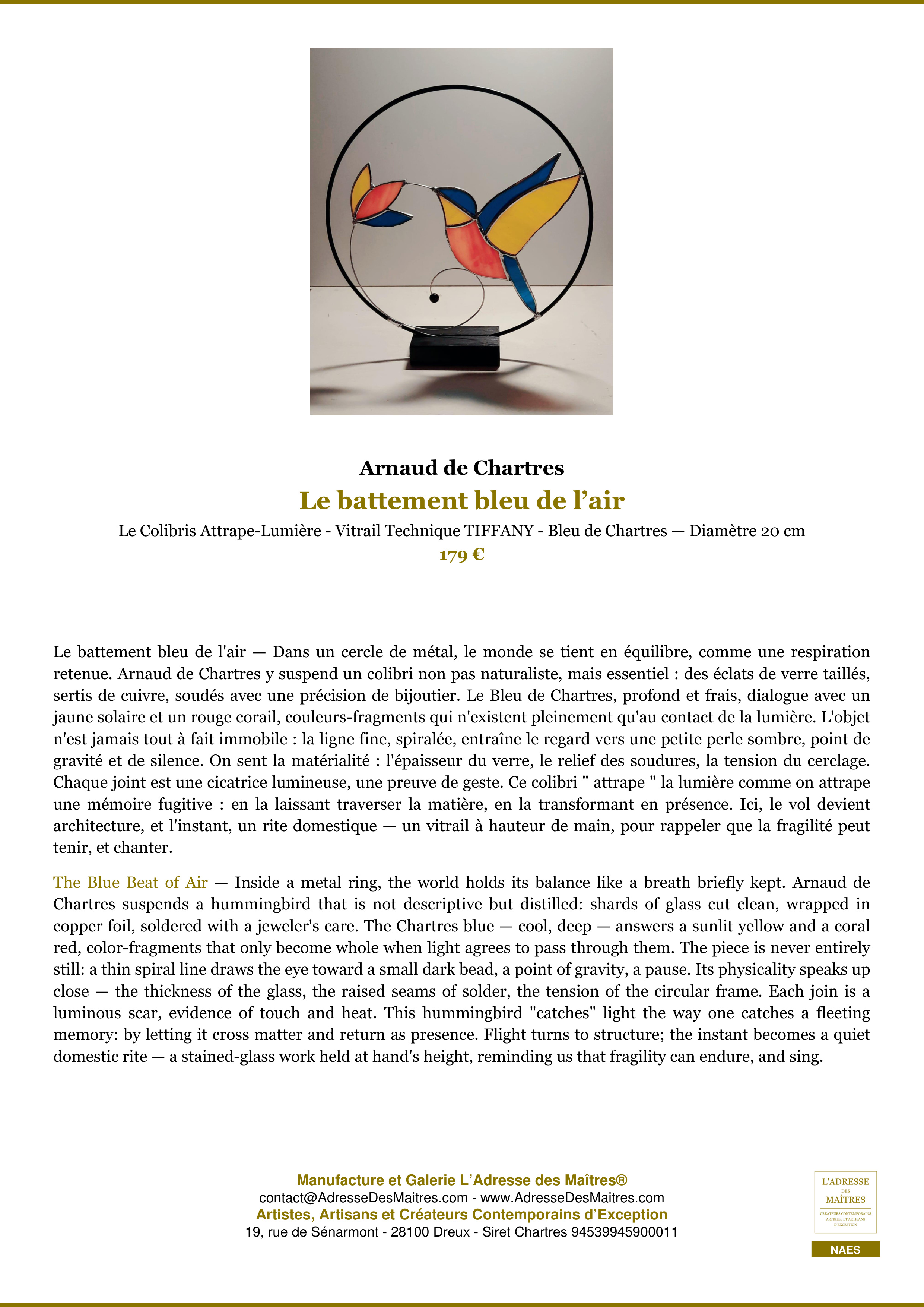 Fiche Premium — Le battement bleu de l’air — Arnaud de Chartres — L'Adresse des Maîtres®
