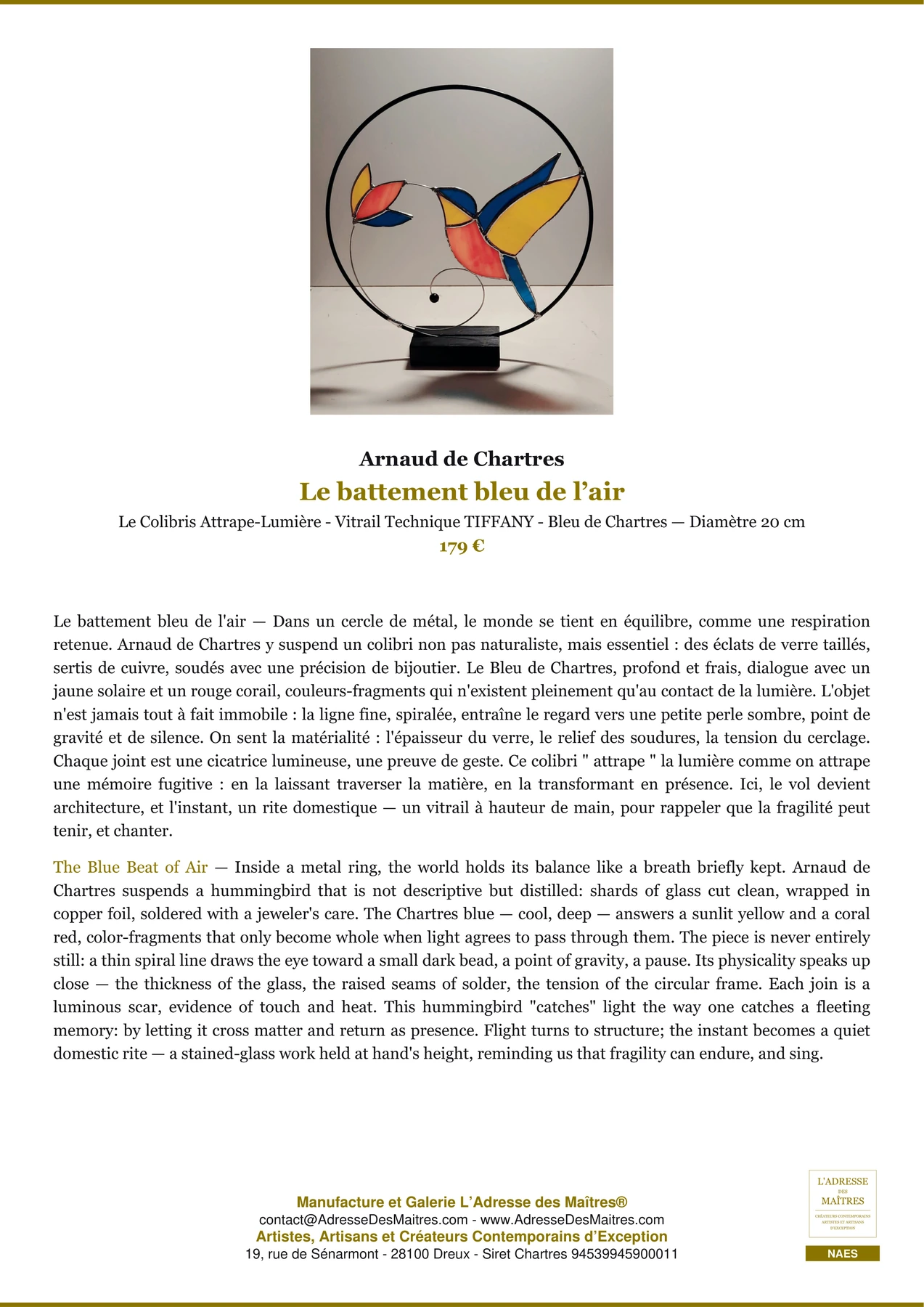 Tiffany Stained Glass — L'Adresse des Maîtres®