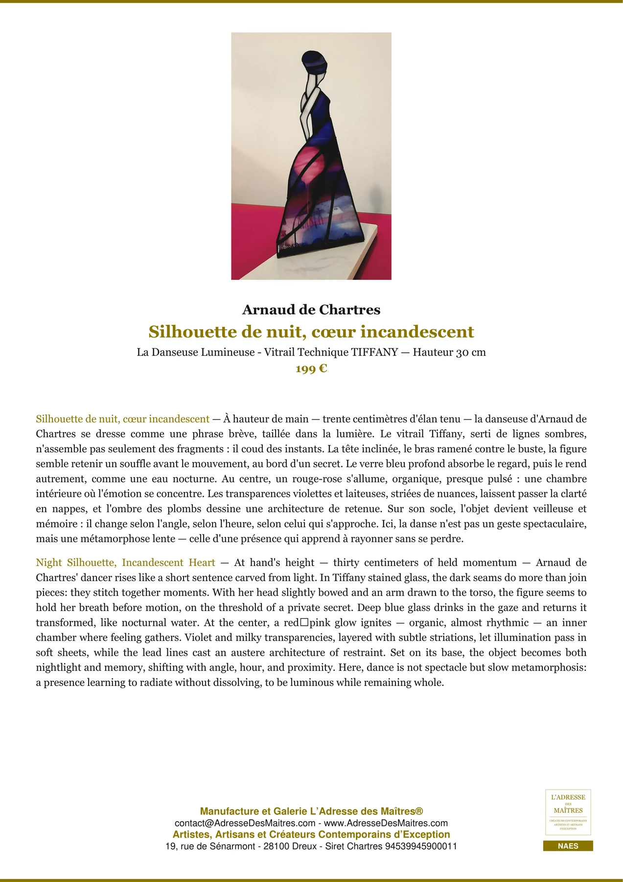 Fiche Premium - Silhouette de nuit, cœur incandescent - Arnaud de Chartres - L'Adresse des Maîtres®
