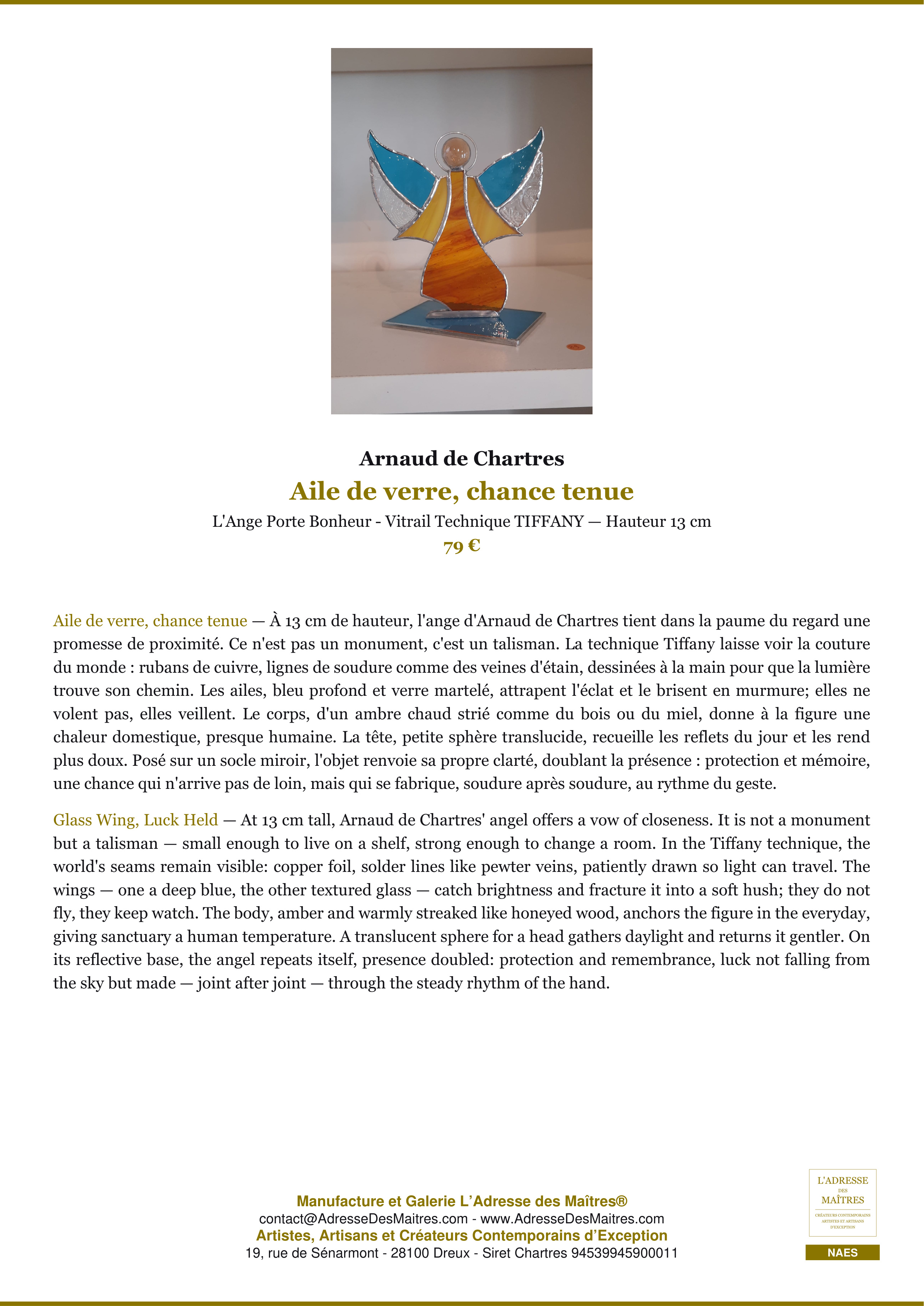 Fiche Premium — Aile de verre, chance tenue — Arnaud de Chartres — L'Adresse des Maîtres®