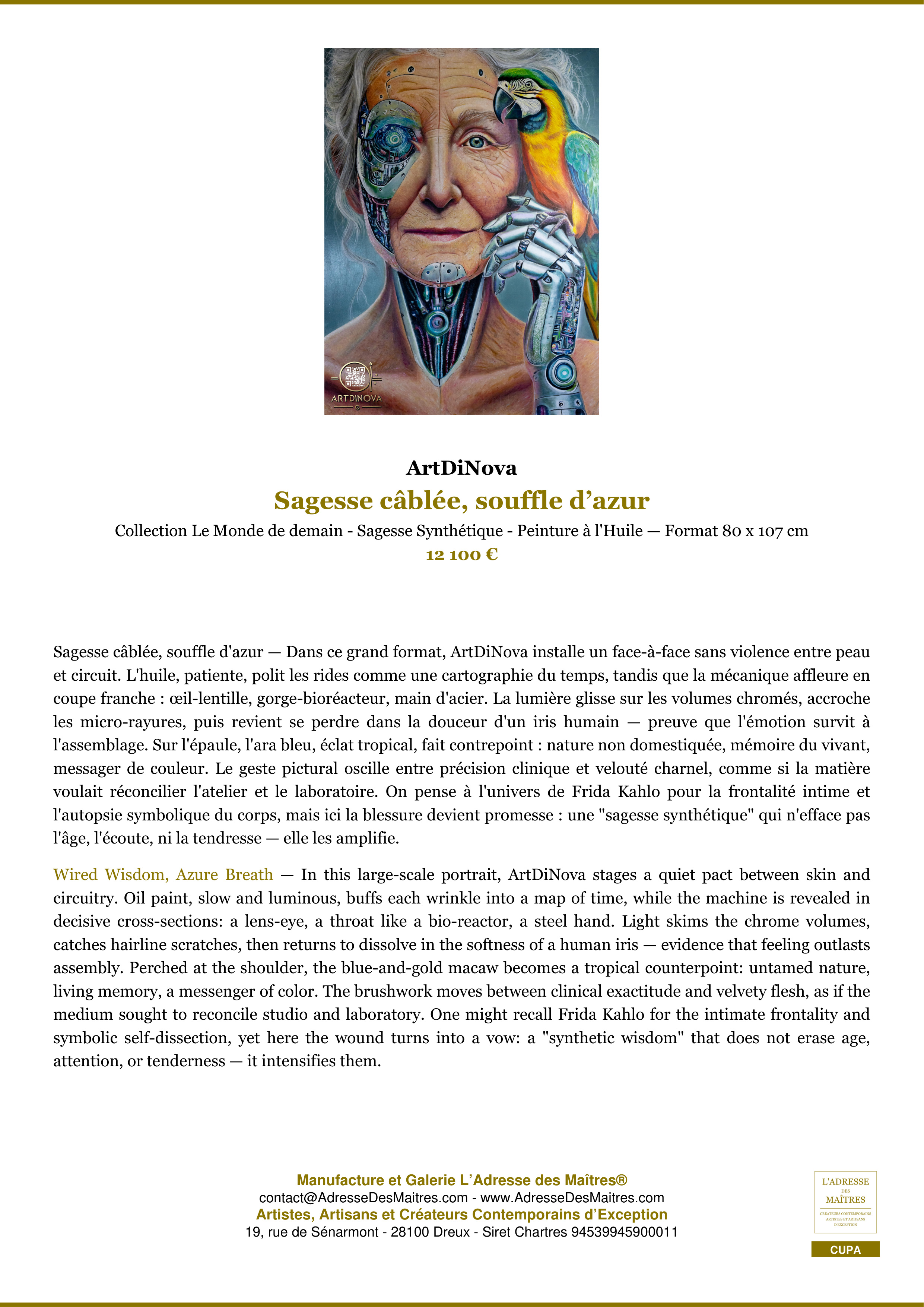 Fiche Premium — Sagesse câblée, souffle d’azur — ArtDiNova — L'Adresse des Maîtres®