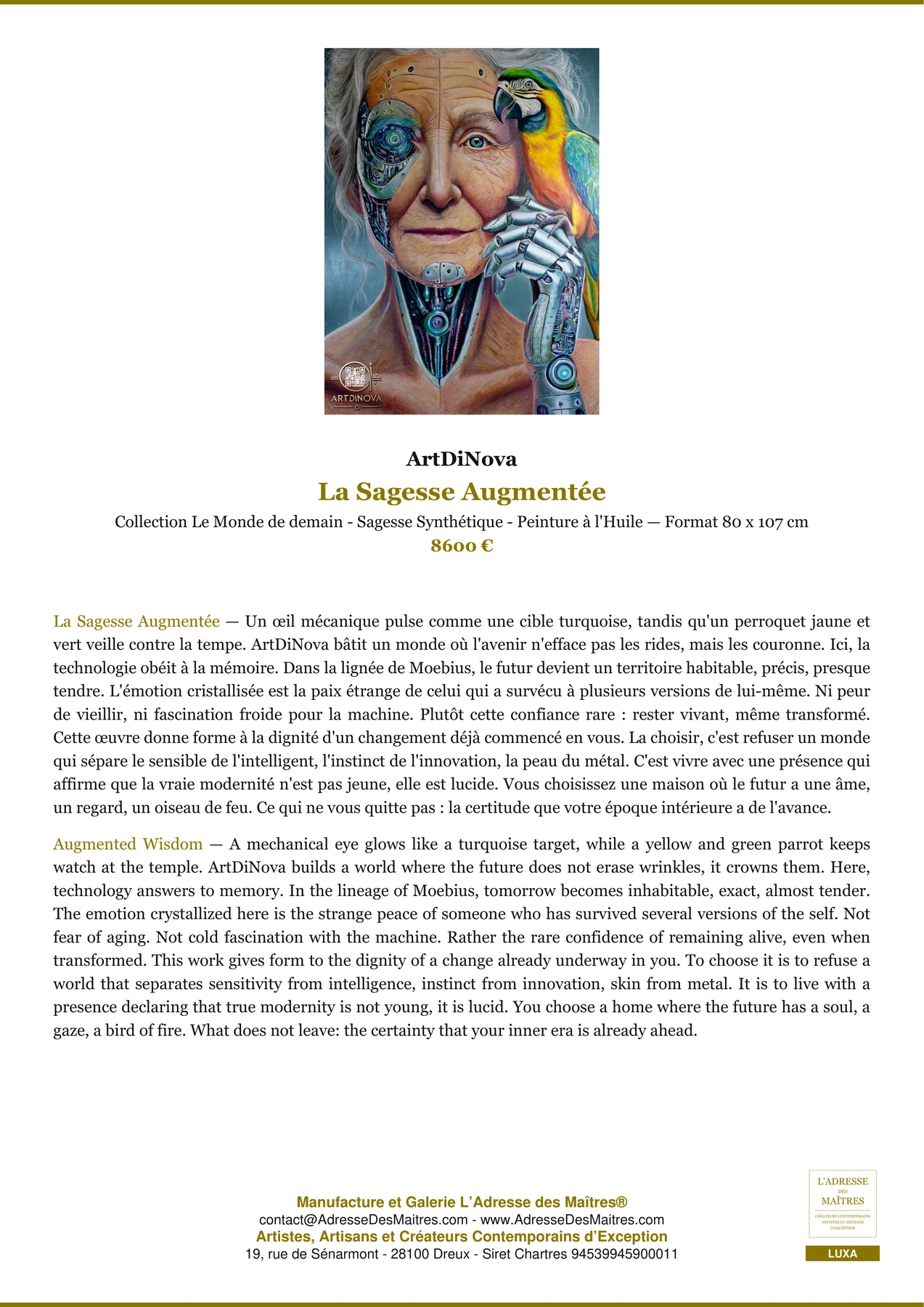 Fiche Premium - La Sagesse Augmentée - ArtDiNova - L'Adresse des Maîtres®